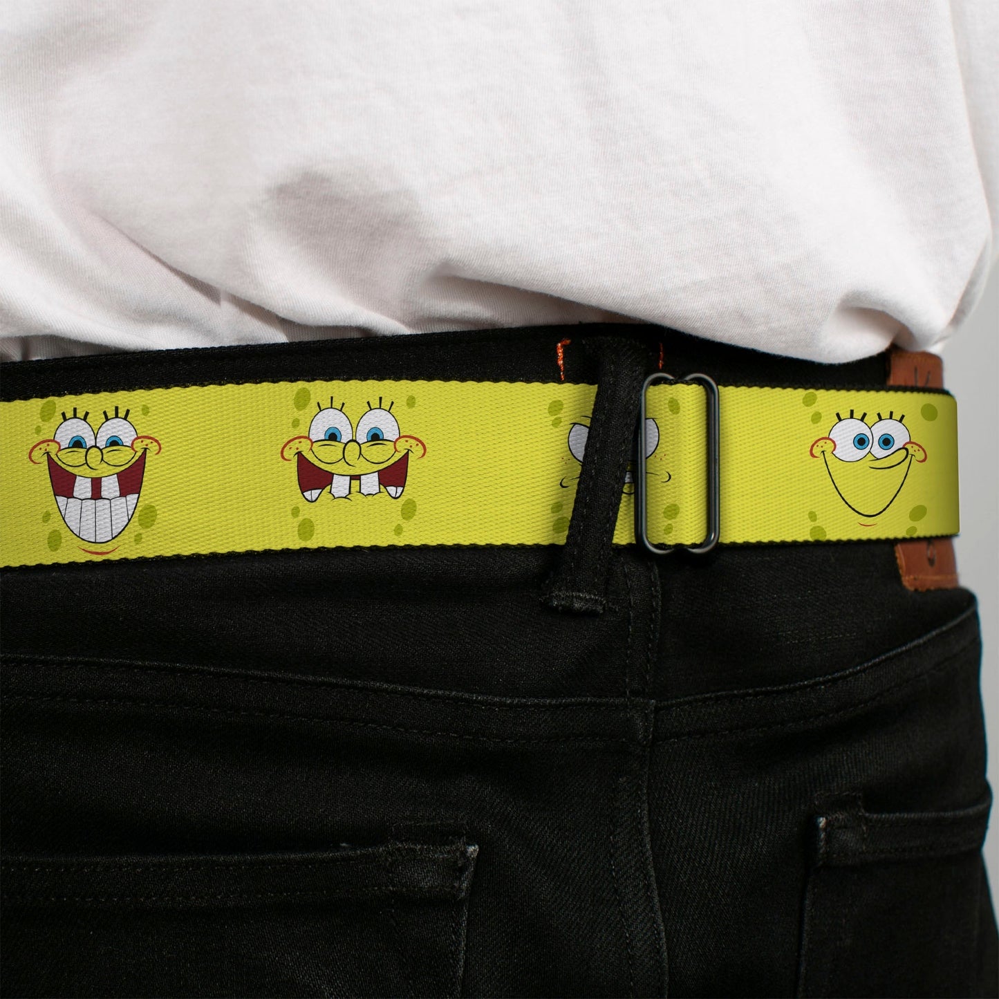 SpongeBob SquarePants Seatbelt Belt Face Close - Up Expressions Full Color Yellow - Paramount Shop