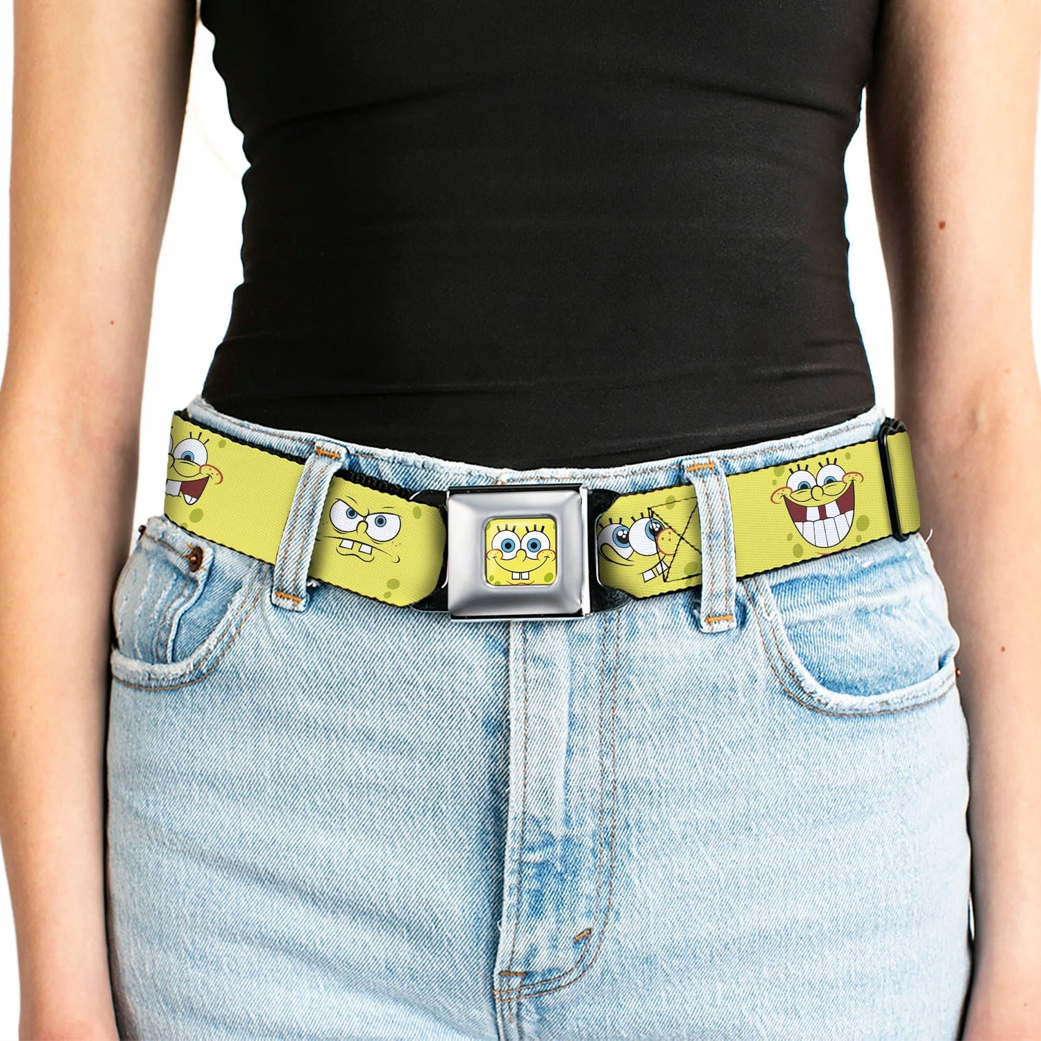 SpongeBob SquarePants Seatbelt Belt Face Close - Up Expressions Full Color Yellow - Paramount Shop
