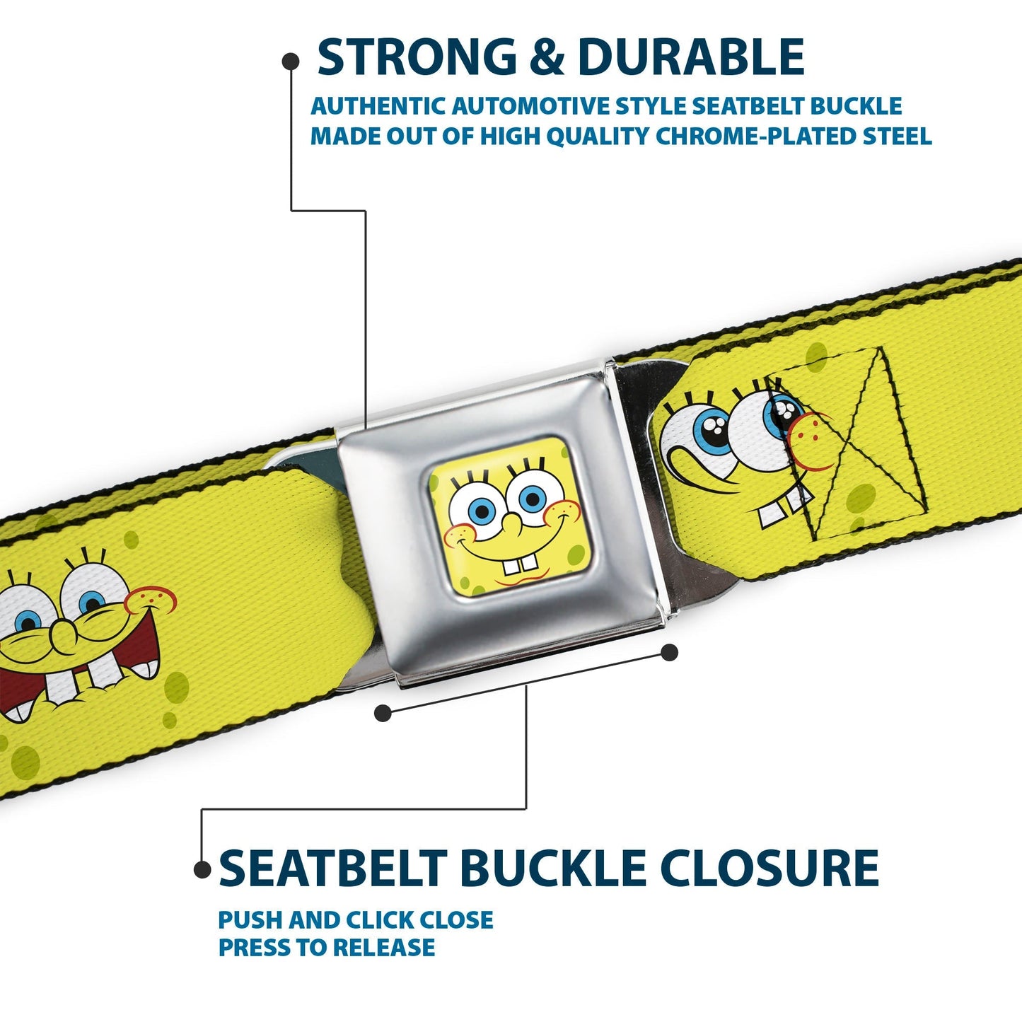 SpongeBob SquarePants Seatbelt Belt Face Close - Up Expressions Full Color Yellow - Paramount Shop
