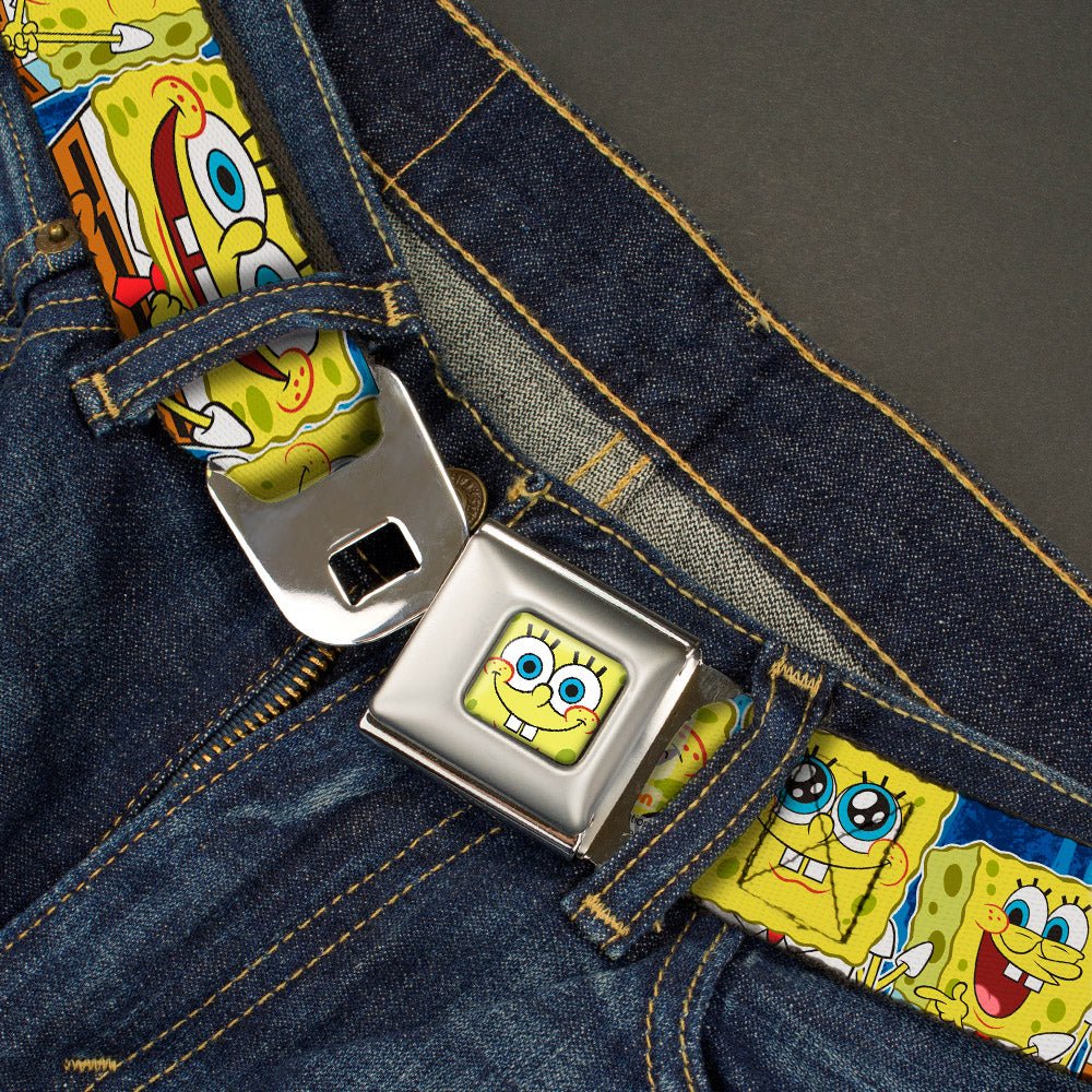 SpongeBob SquarePants Seatbelt Belt Face Close - Up Expressions Stripe Full Color Blue - Paramount Shop