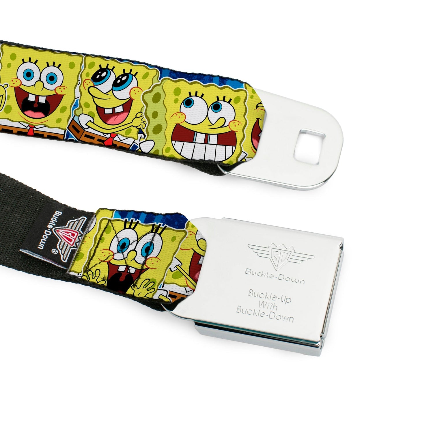 SpongeBob SquarePants Seatbelt Belt Face Close - Up Expressions Stripe Full Color Blue - Paramount Shop
