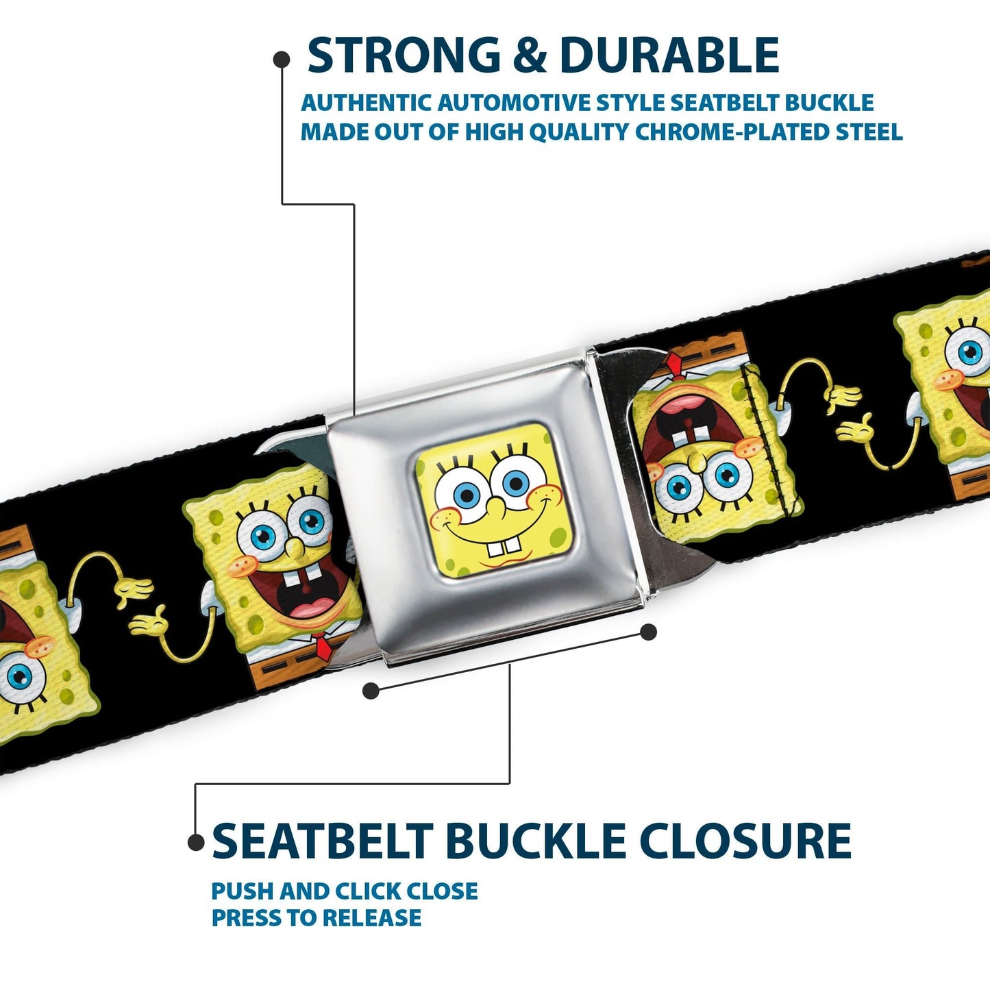 SpongeBob SquarePants Seatbelt Belt Face Close - Up Full Color Black Webbing - Paramount Shop