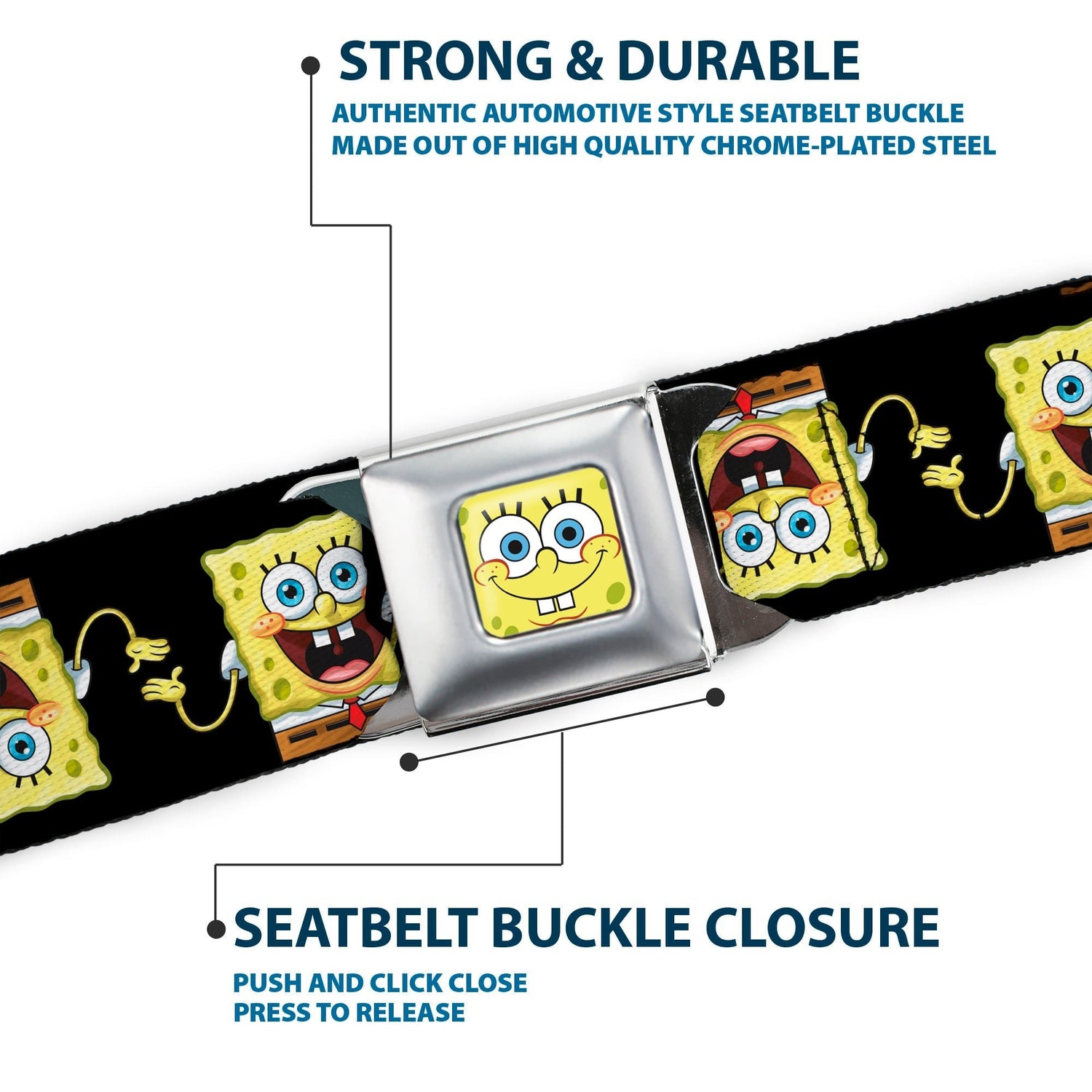 SpongeBob SquarePants Seatbelt Belt Face Close - Up Full Color Black Webbing - Paramount Shop