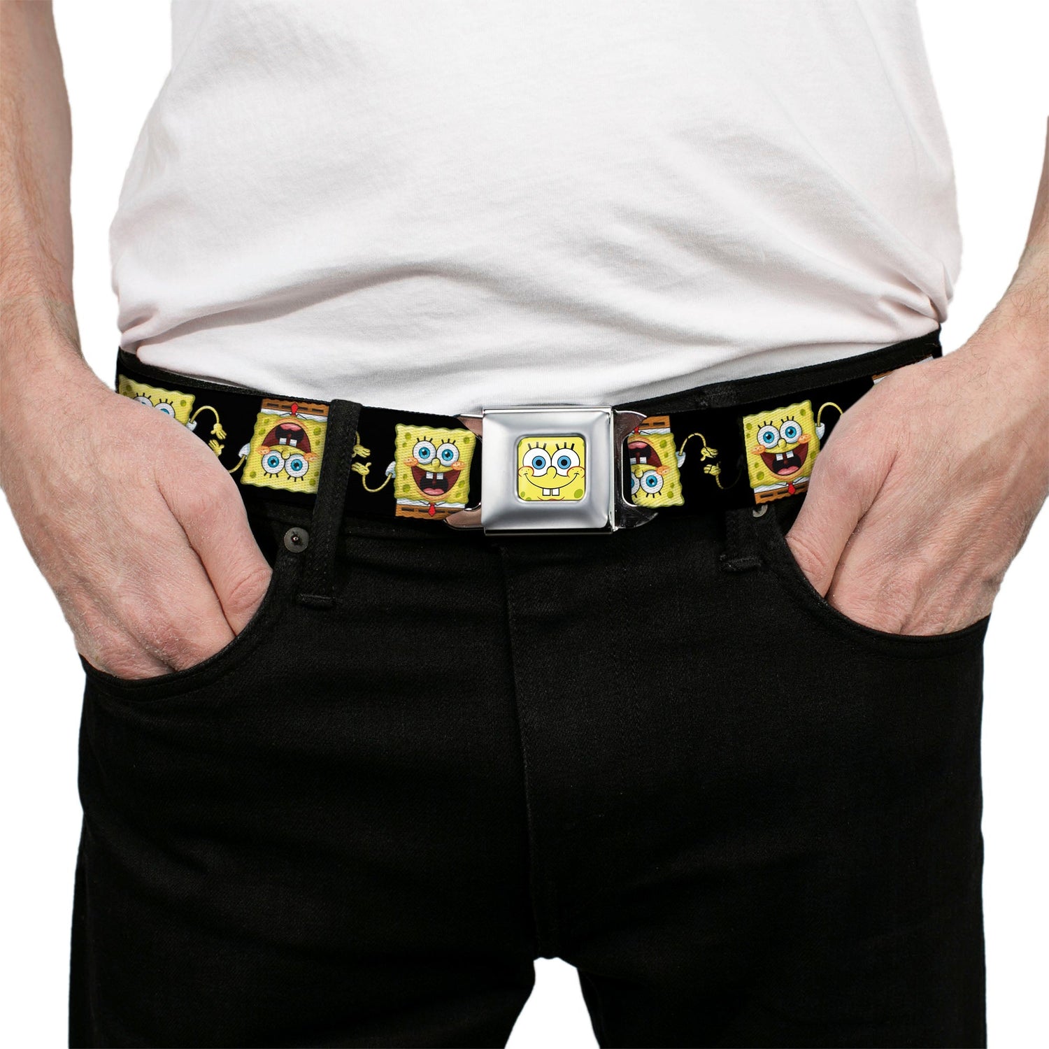 SpongeBob SquarePants Seatbelt Belt Face Close - Up Full Color Black Webbing - Paramount Shop