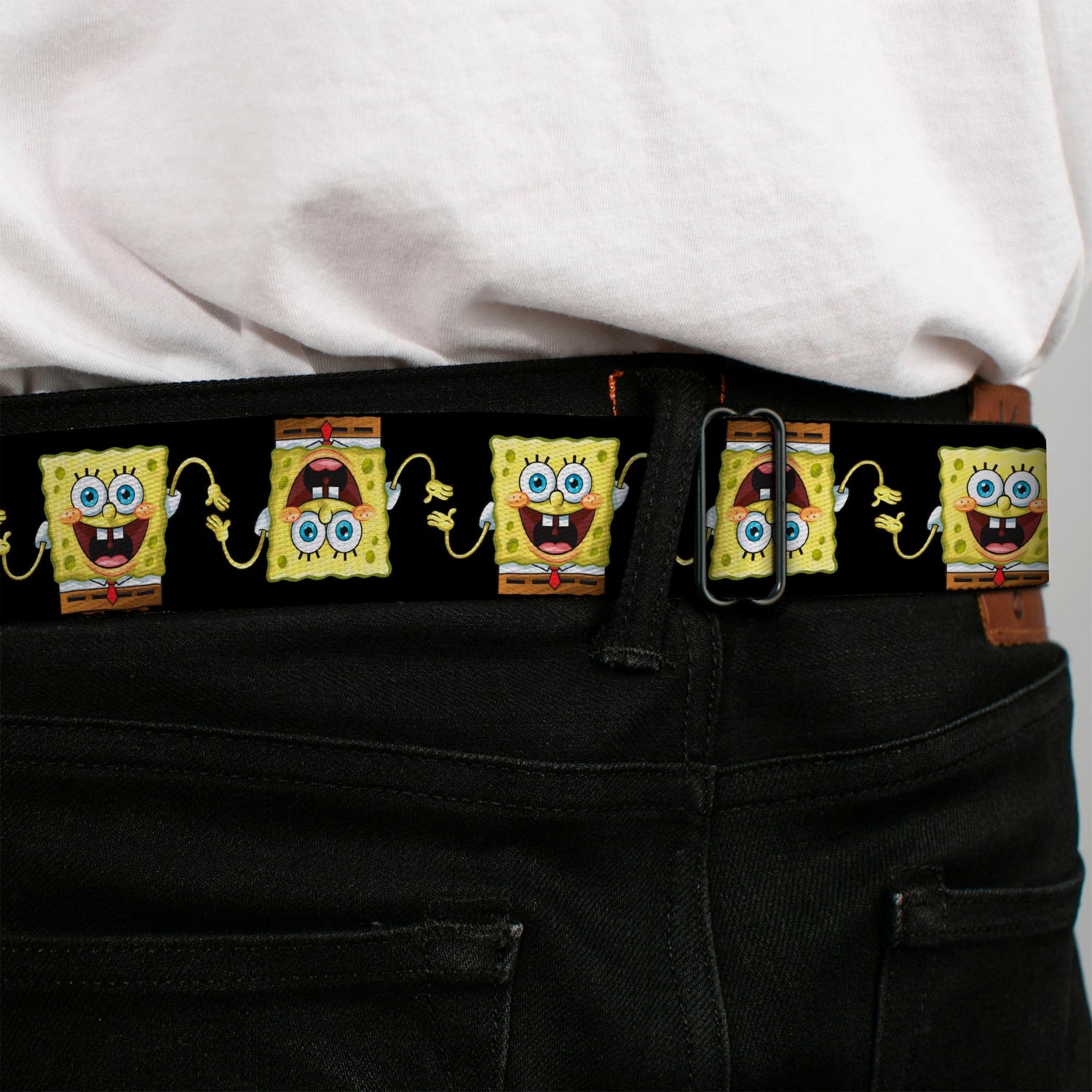 SpongeBob SquarePants Seatbelt Belt Face Close - Up Full Color Black Webbing - Paramount Shop