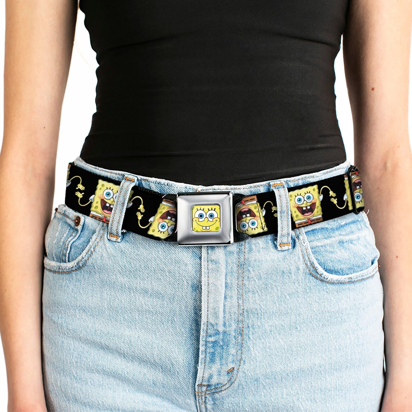 SpongeBob SquarePants Seatbelt Belt Face Close - Up Full Color Black Webbing - Paramount Shop