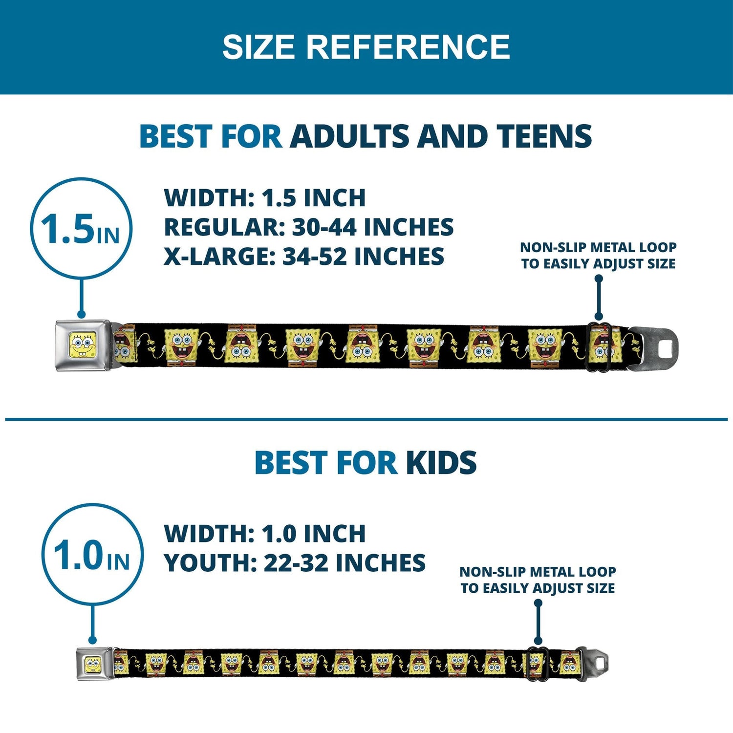 SpongeBob SquarePants Seatbelt Belt Face Close - Up Full Color Black Webbing - Paramount Shop