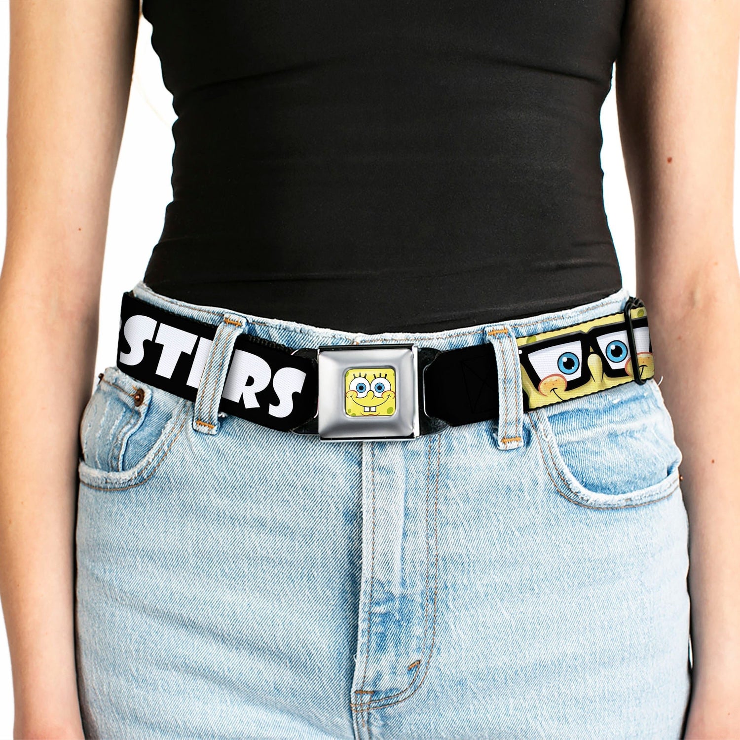 SpongeBob SquarePants Seatbelt Belt Face Close - Up Full Color Black/White Webbing - Paramount Shop