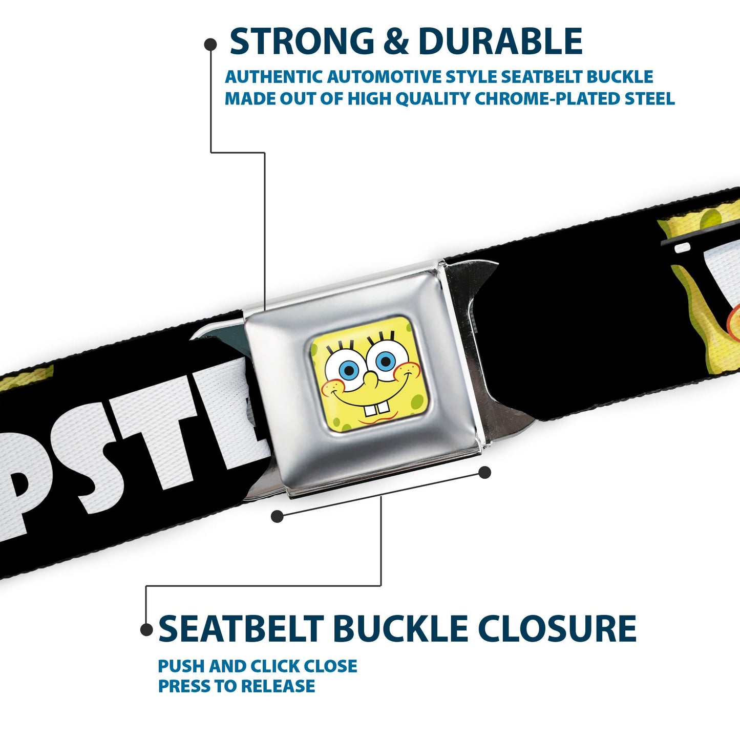 SpongeBob SquarePants Seatbelt Belt Face Close - Up Full Color Black/White Webbing - Paramount Shop