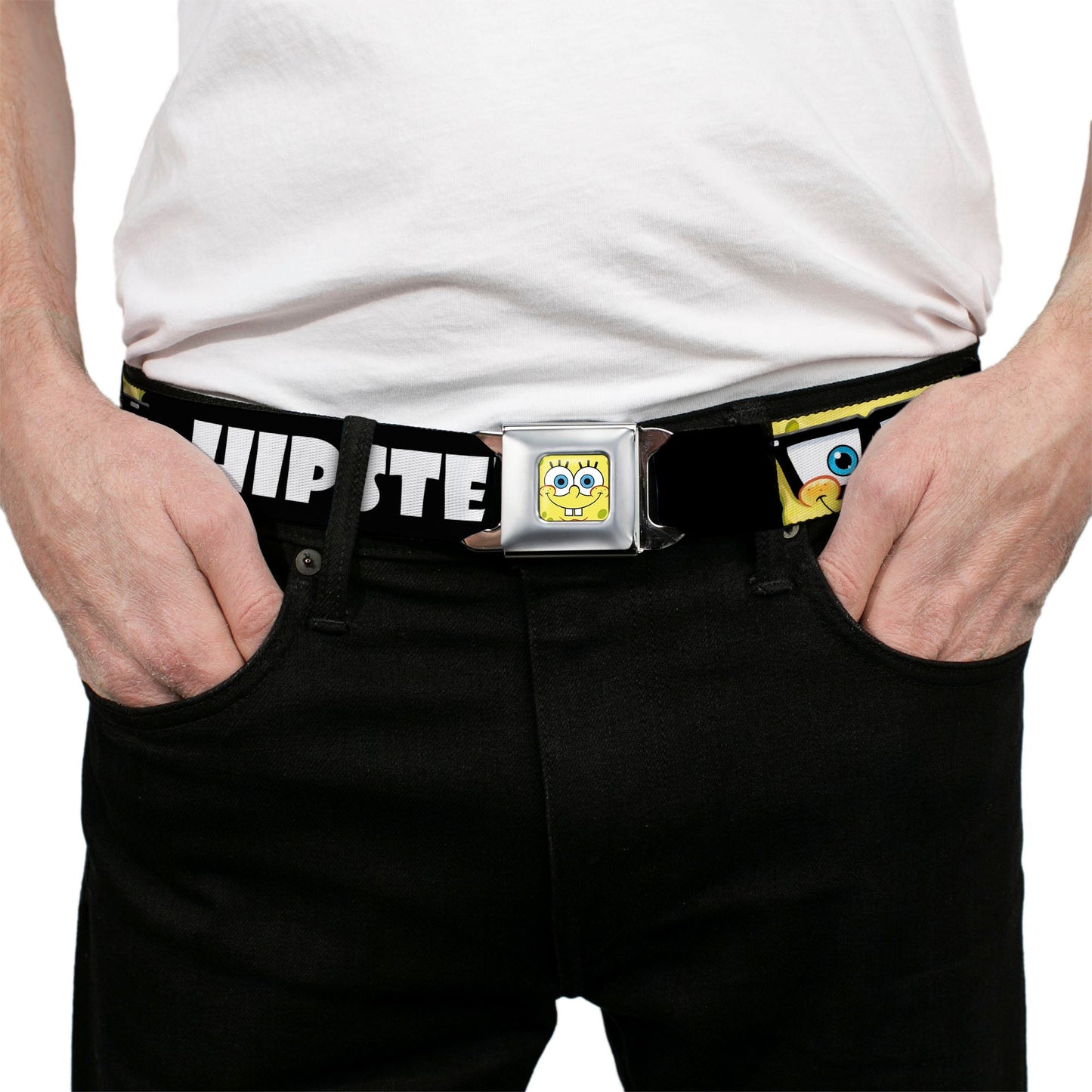 SpongeBob SquarePants Seatbelt Belt Face Close - Up Full Color Black/White Webbing - Paramount Shop