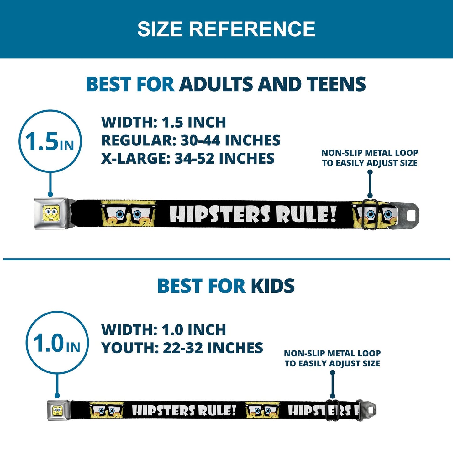 SpongeBob SquarePants Seatbelt Belt Face Close - Up Full Color Black/White Webbing - Paramount Shop