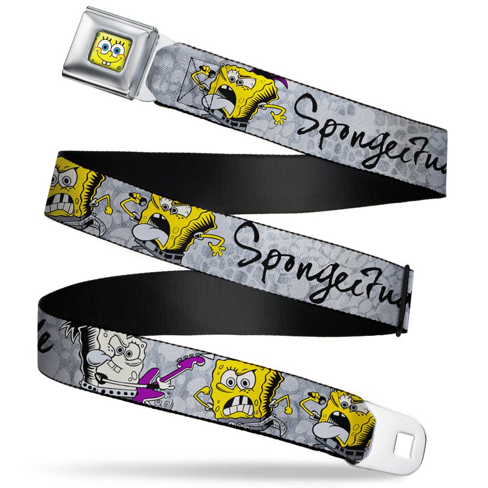 SpongeBob SquarePants Seatbelt Belt Face Close - Up Full Color Design Grays/Black - Paramount Shop