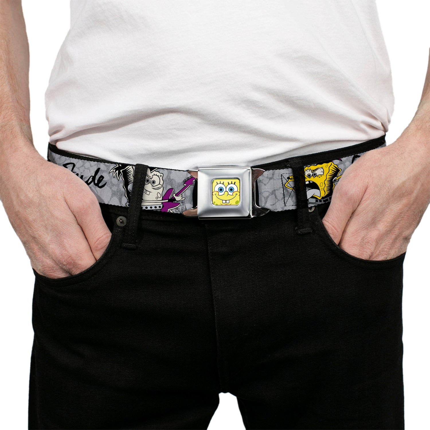 SpongeBob SquarePants Seatbelt Belt Face Close - Up Full Color Design Grays/Black - Paramount Shop