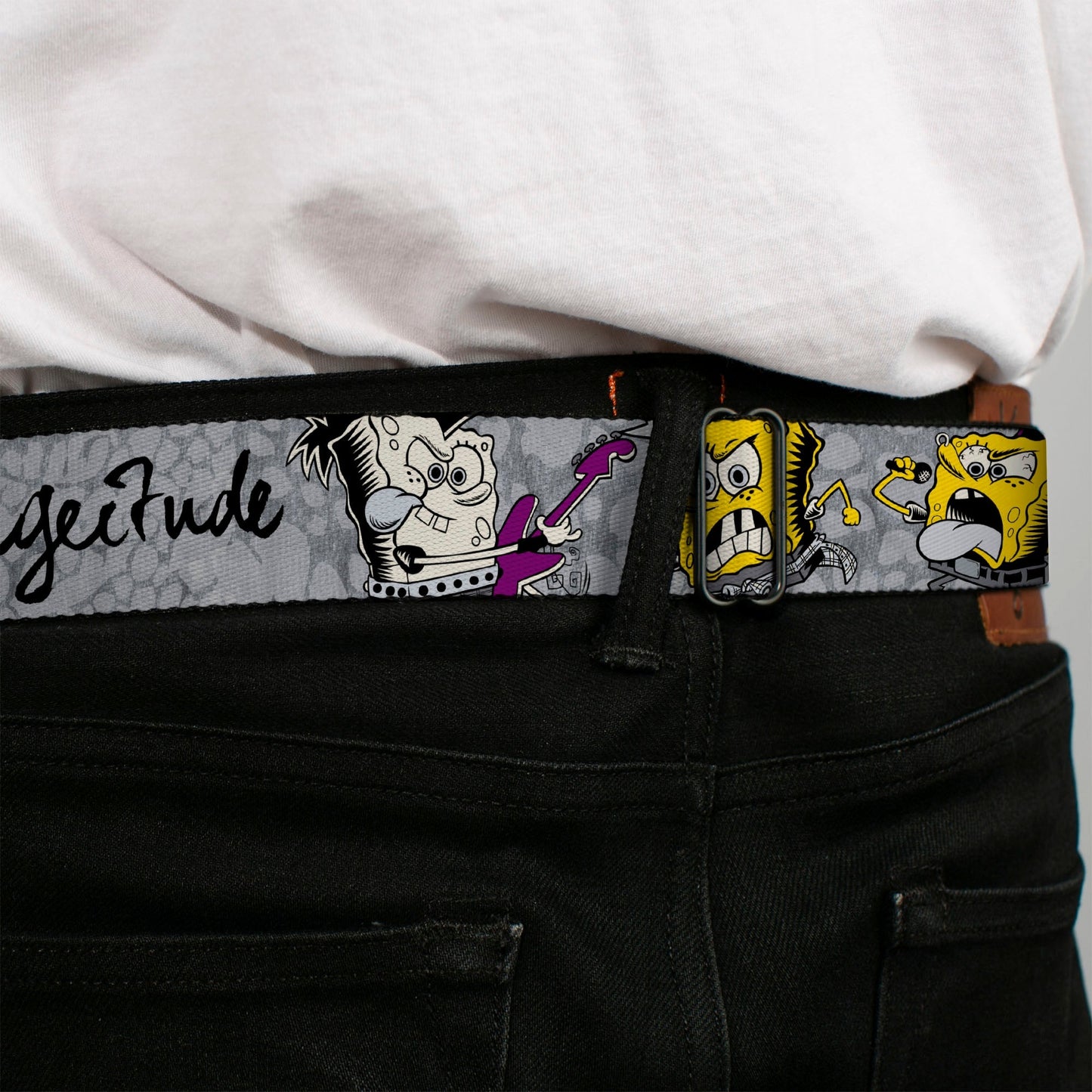 SpongeBob SquarePants Seatbelt Belt Face Close - Up Full Color Design Grays/Black - Paramount Shop