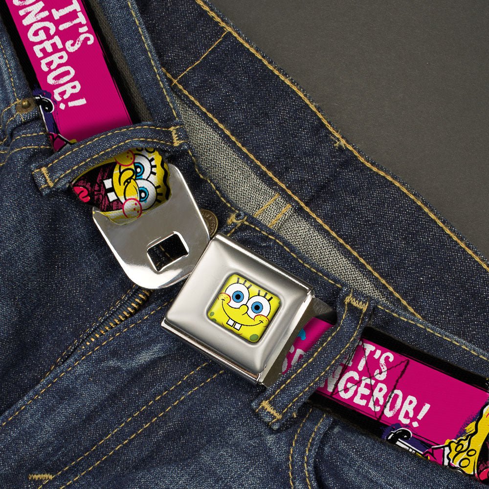SpongeBob SquarePants Seatbelt Belt Face Close - Up Full Color Stripe Black/Pink/Blue/White - Paramount Shop