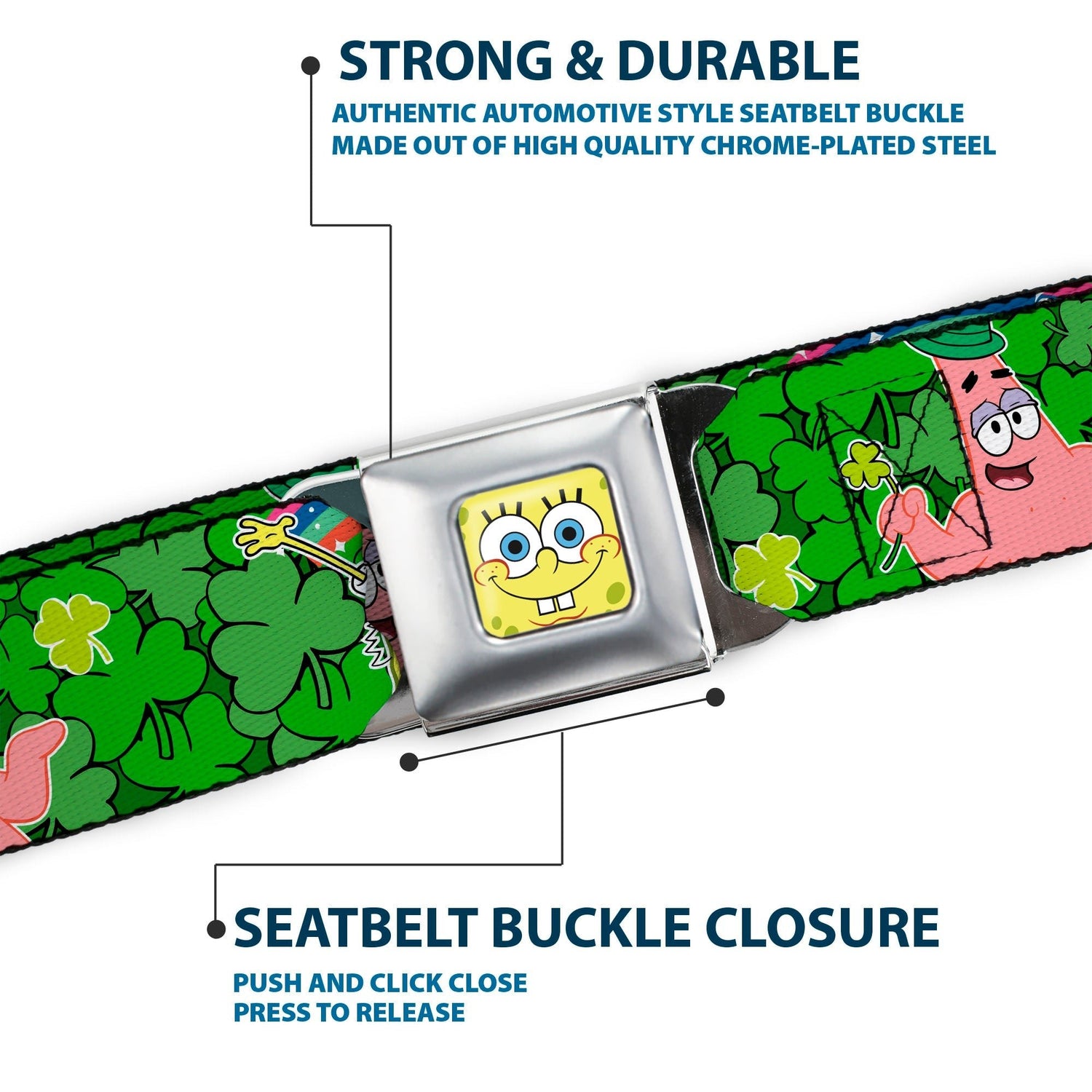 SpongeBob SquarePants Seatbelt Belt Face Close - Up St. Patrick's Day Full Color - Paramount Shop