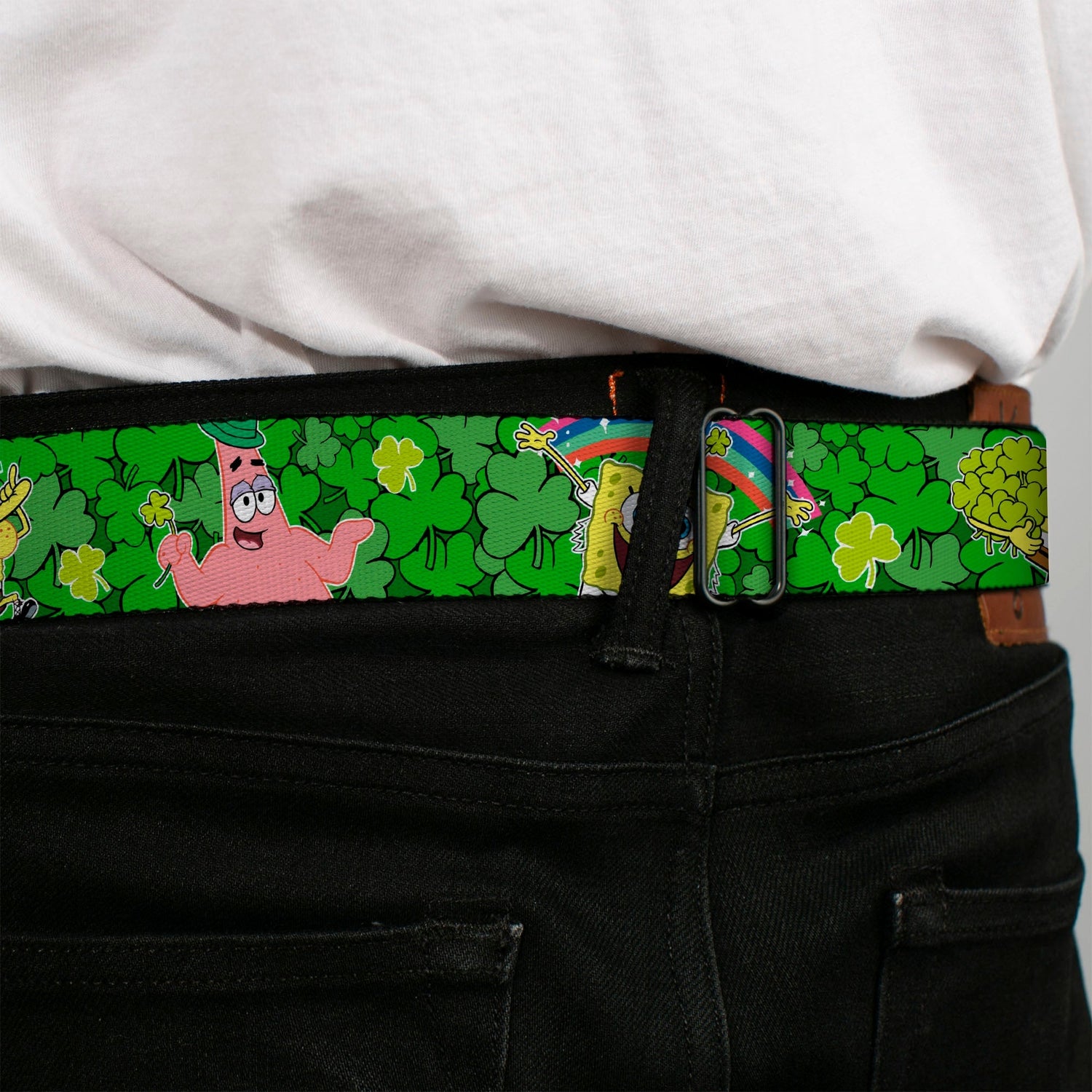 SpongeBob SquarePants Seatbelt Belt Face Close - Up St. Patrick's Day Full Color - Paramount Shop