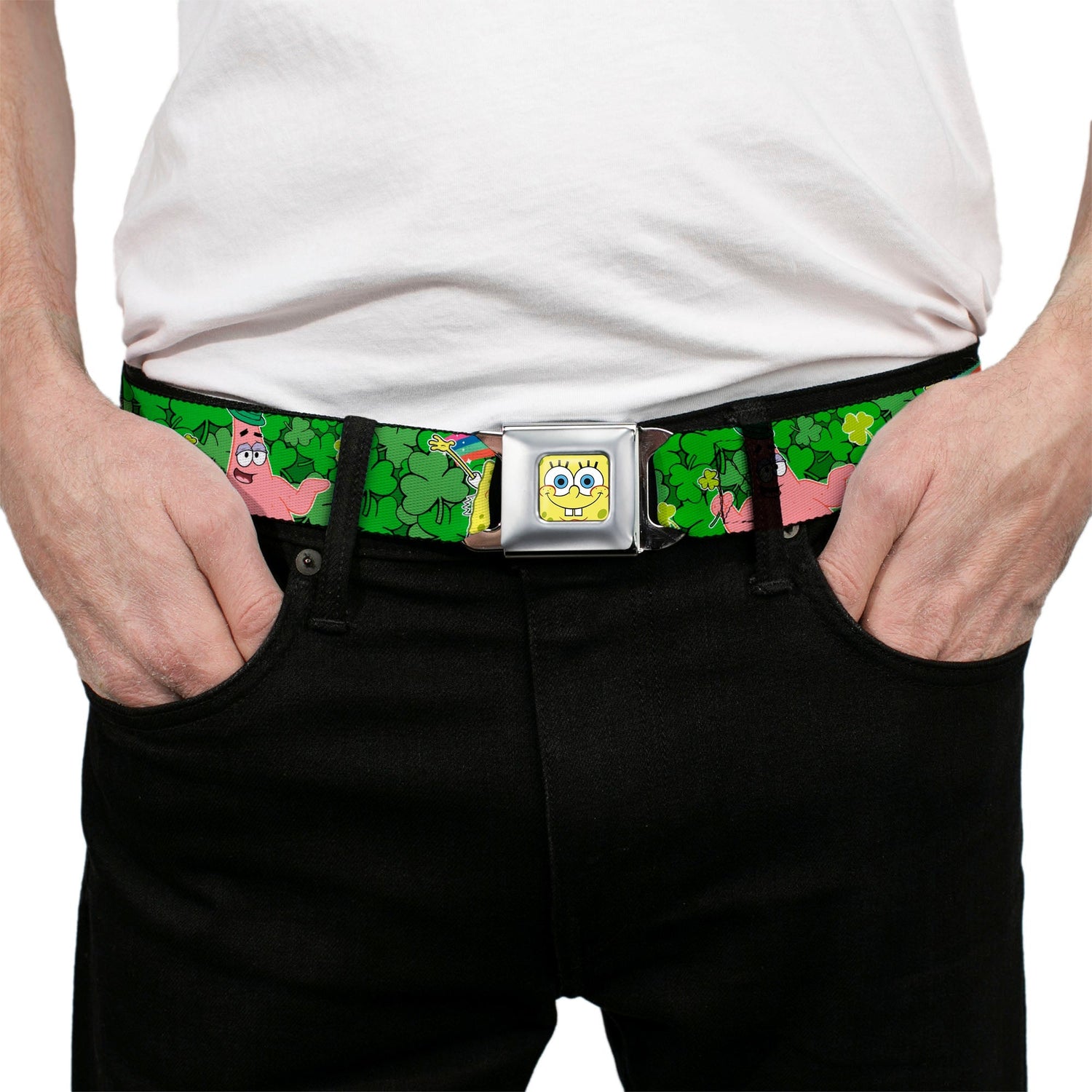 SpongeBob SquarePants Seatbelt Belt Face Close - Up St. Patrick's Day Full Color - Paramount Shop