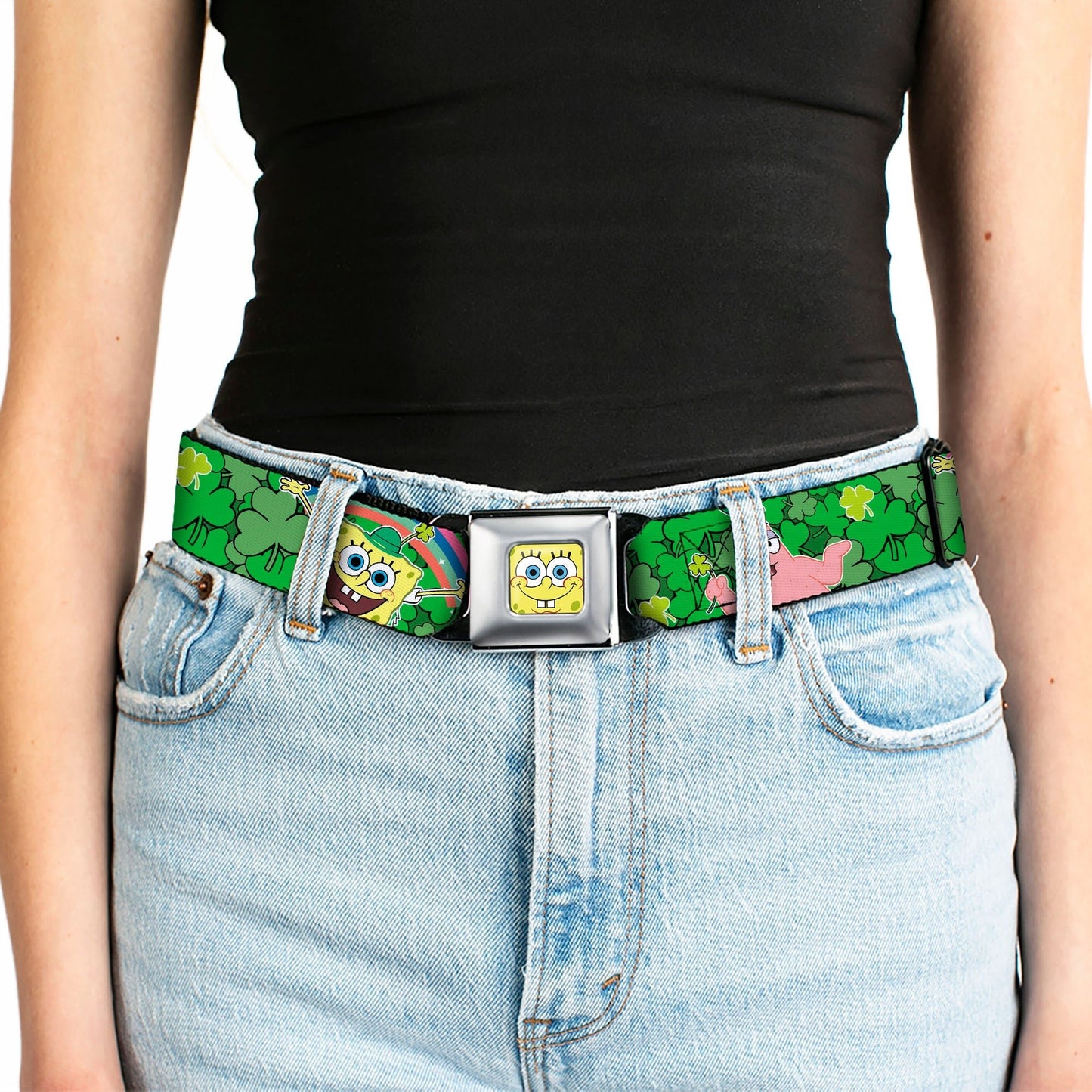 SpongeBob SquarePants Seatbelt Belt Face Close - Up St. Patrick's Day Full Color - Paramount Shop