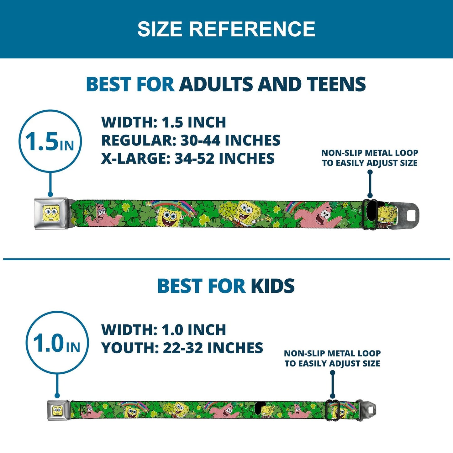 SpongeBob SquarePants Seatbelt Belt Face Close - Up St. Patrick's Day Full Color - Paramount Shop