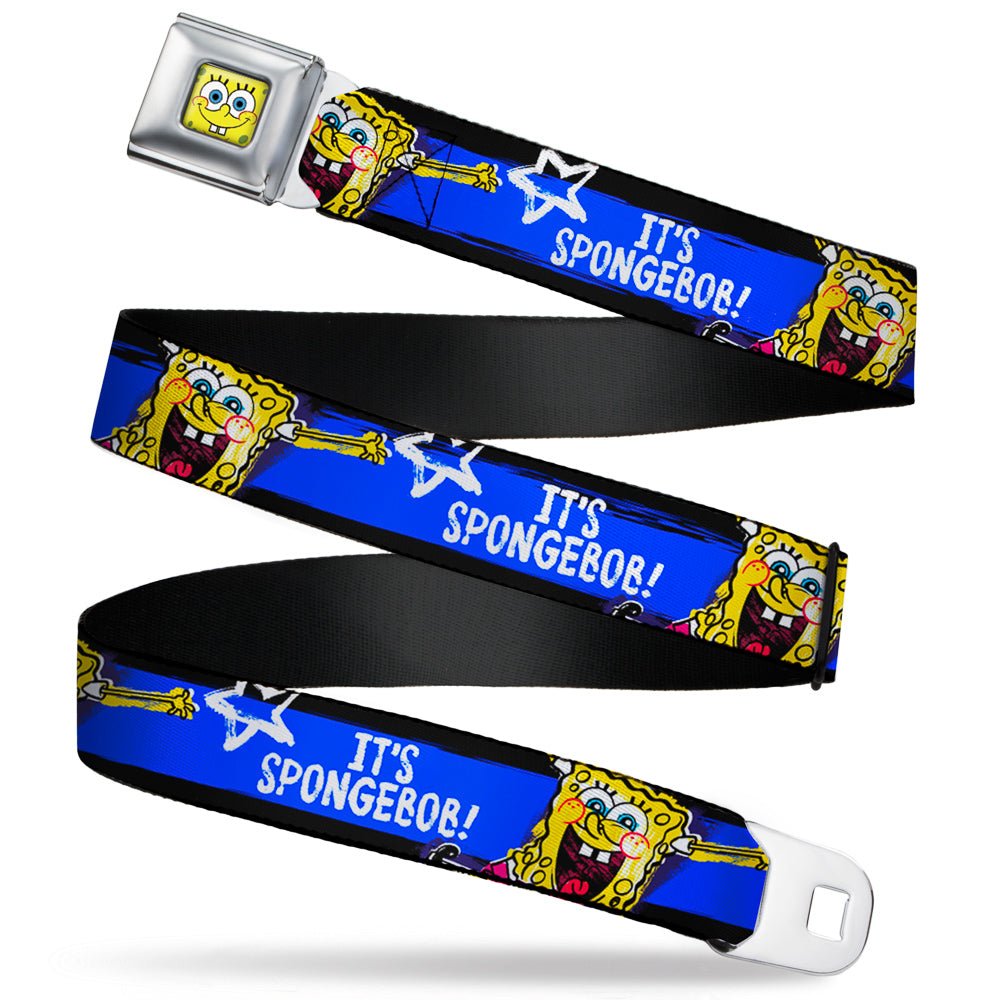 SpongeBob SquarePants Seatbelt Belt Face Close - Up Stripe Full Color Black Blue White - Paramount Shop