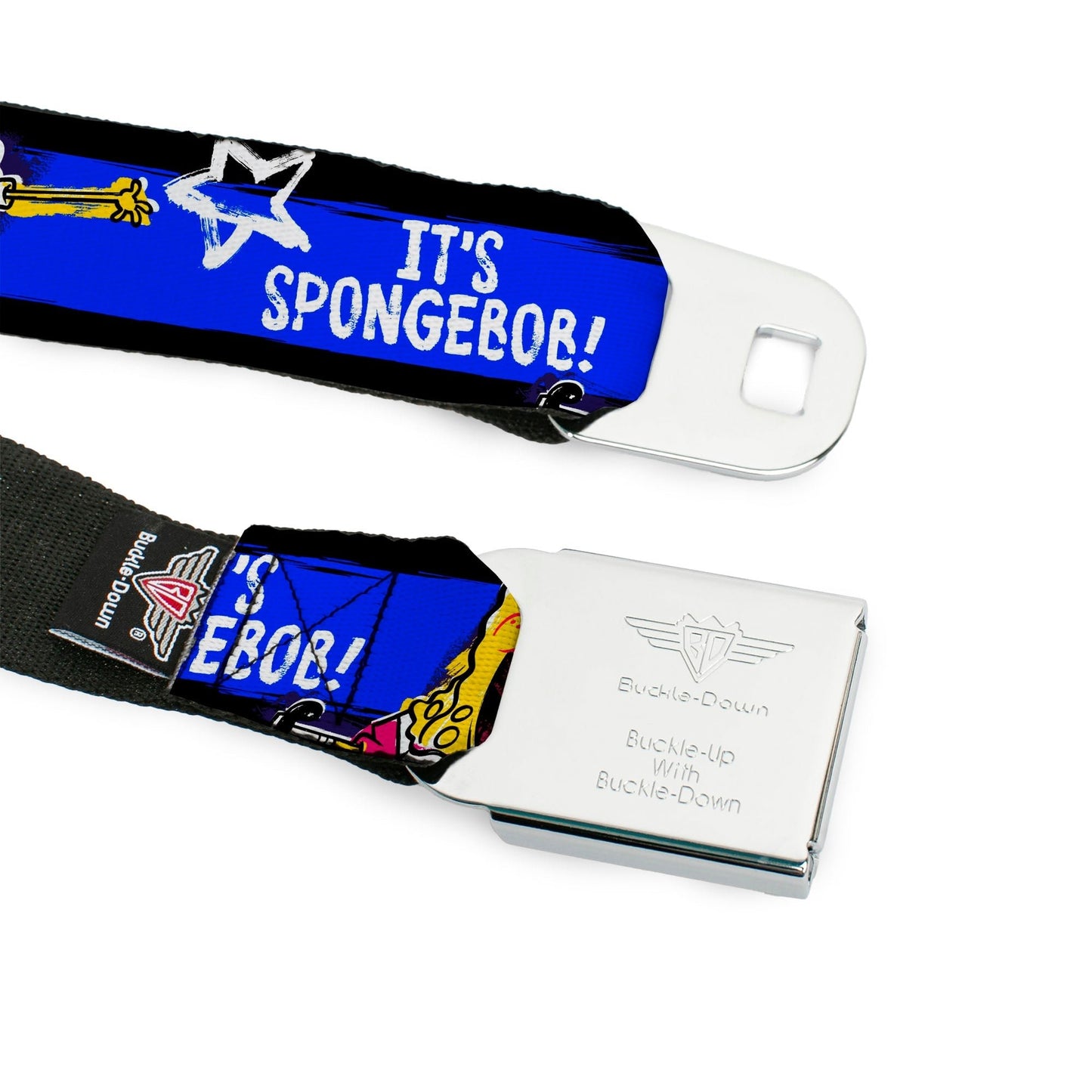 SpongeBob SquarePants Seatbelt Belt Face Close - Up Stripe Full Color Black Blue White - Paramount Shop
