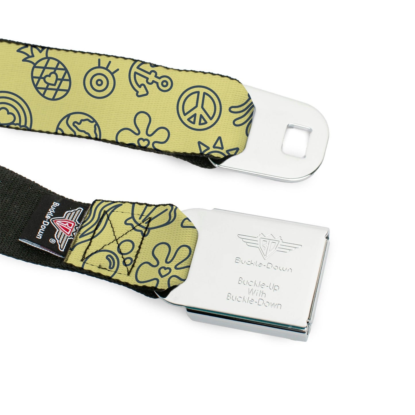 SpongeBob SquarePants Seatbelt Belt Friends Line Art Collage Yellow Gray - Paramount Shop