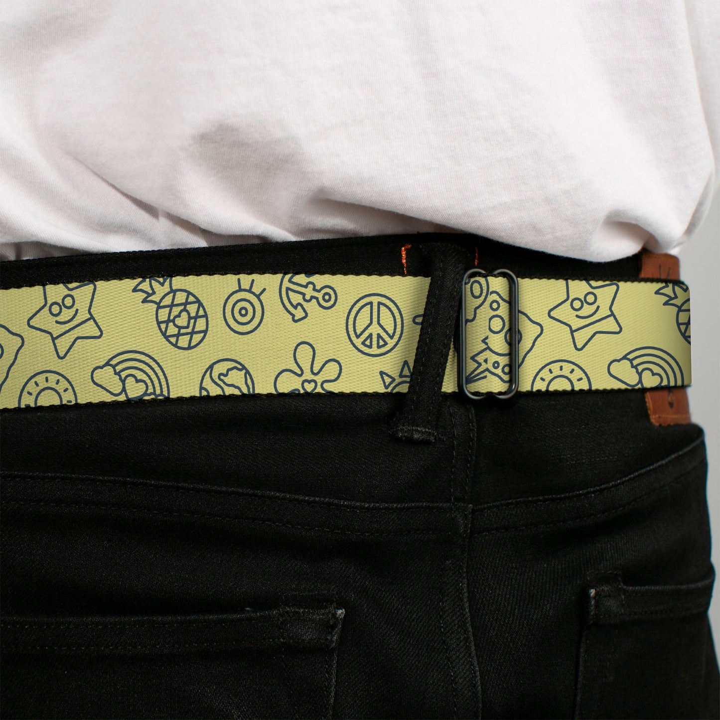 SpongeBob SquarePants Seatbelt Belt Friends Line Art Collage Yellow Gray - Paramount Shop
