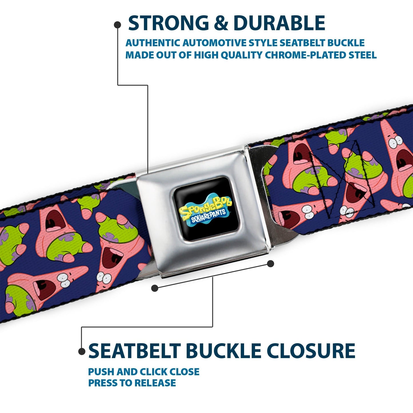 SpongeBob SquarePants Seatbelt Belt Full Color Patrick Starfish Purple Webbing Black - Paramount Shop
