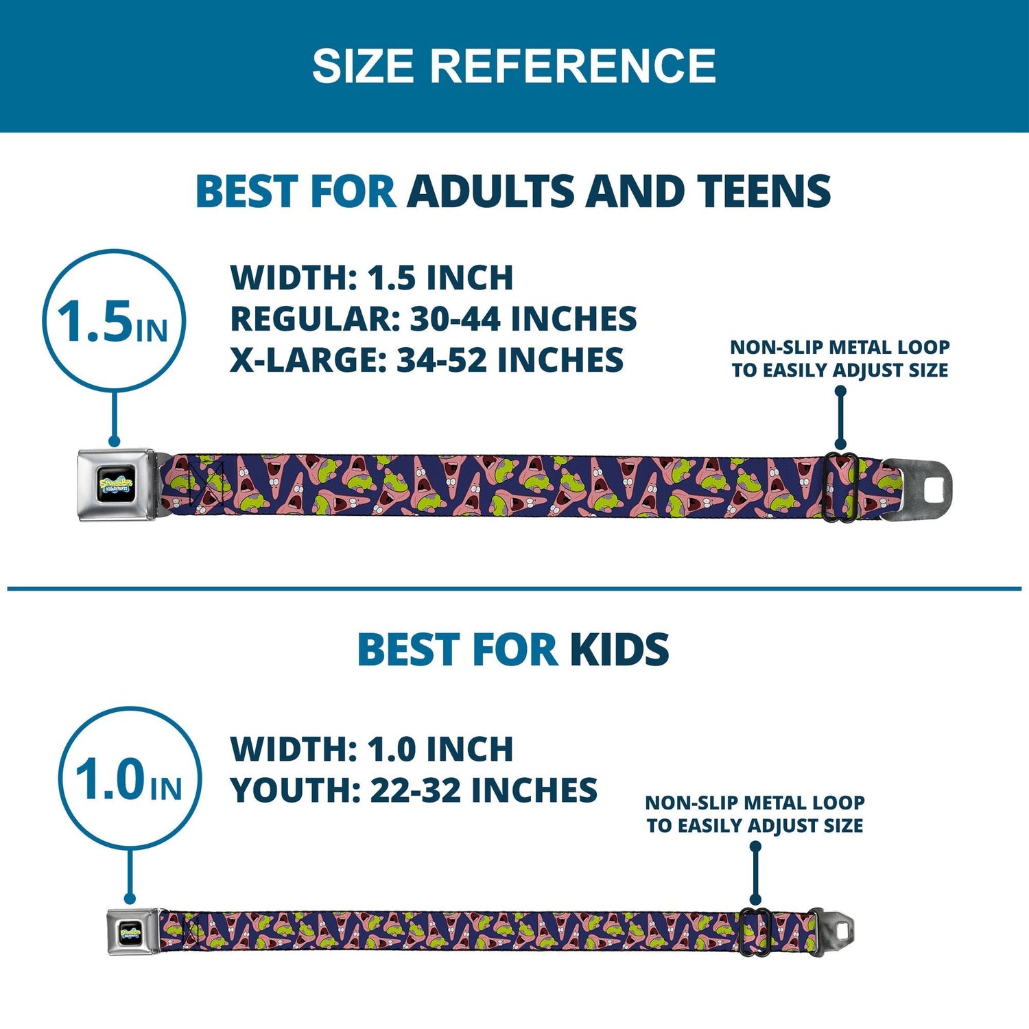 SpongeBob SquarePants Seatbelt Belt Full Color Patrick Starfish Purple Webbing Black - Paramount Shop