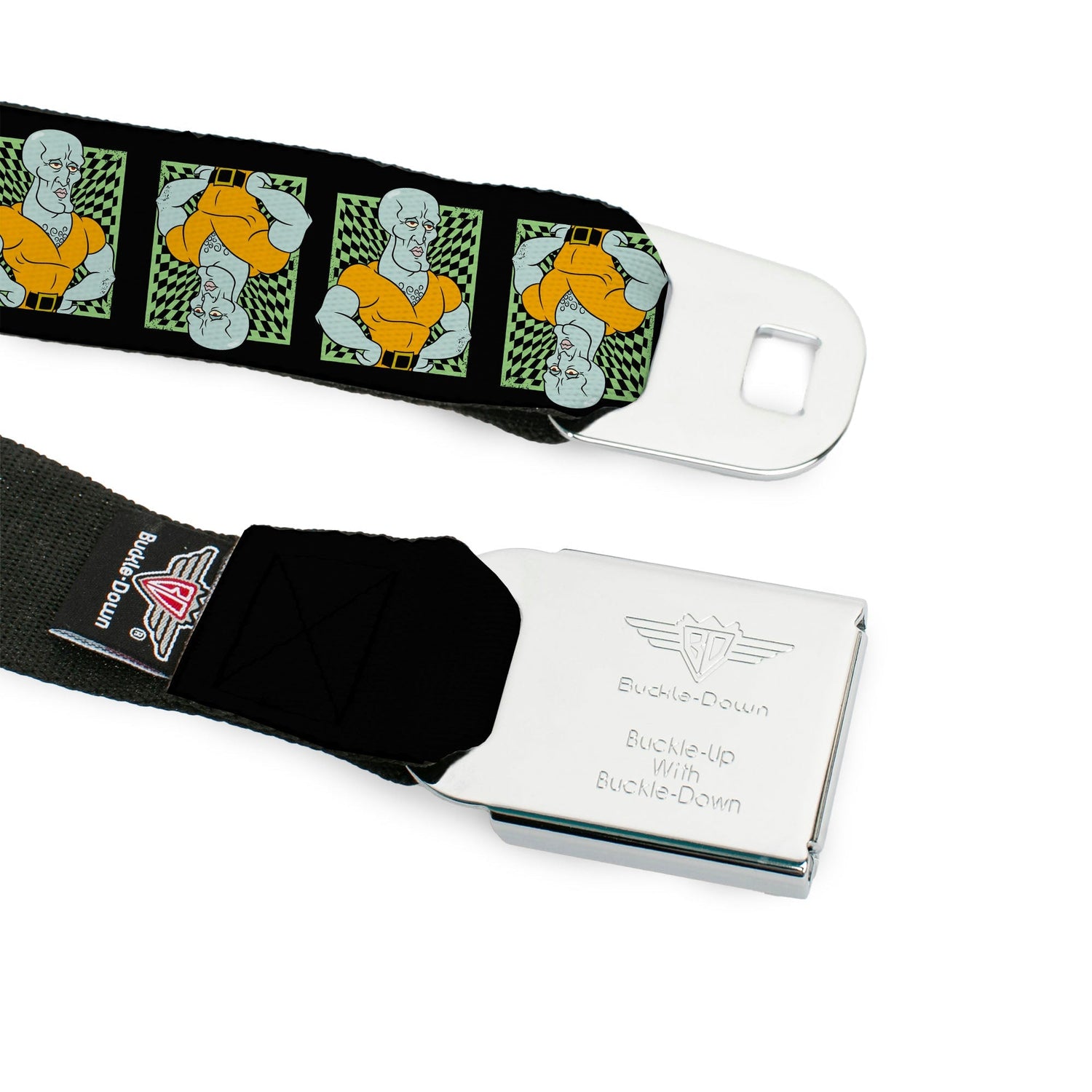 SpongeBob SquarePants Seatbelt Belt Handsome Squidward Pose Blocks Flip Black Green Webbing - Paramount Shop