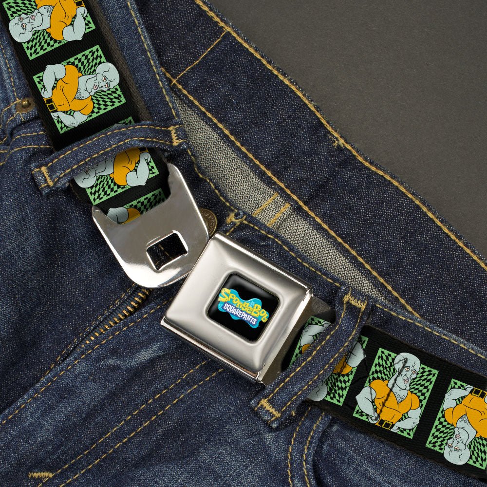 SpongeBob SquarePants Seatbelt Belt Handsome Squidward Pose Blocks Flip Black Green Webbing - Paramount Shop