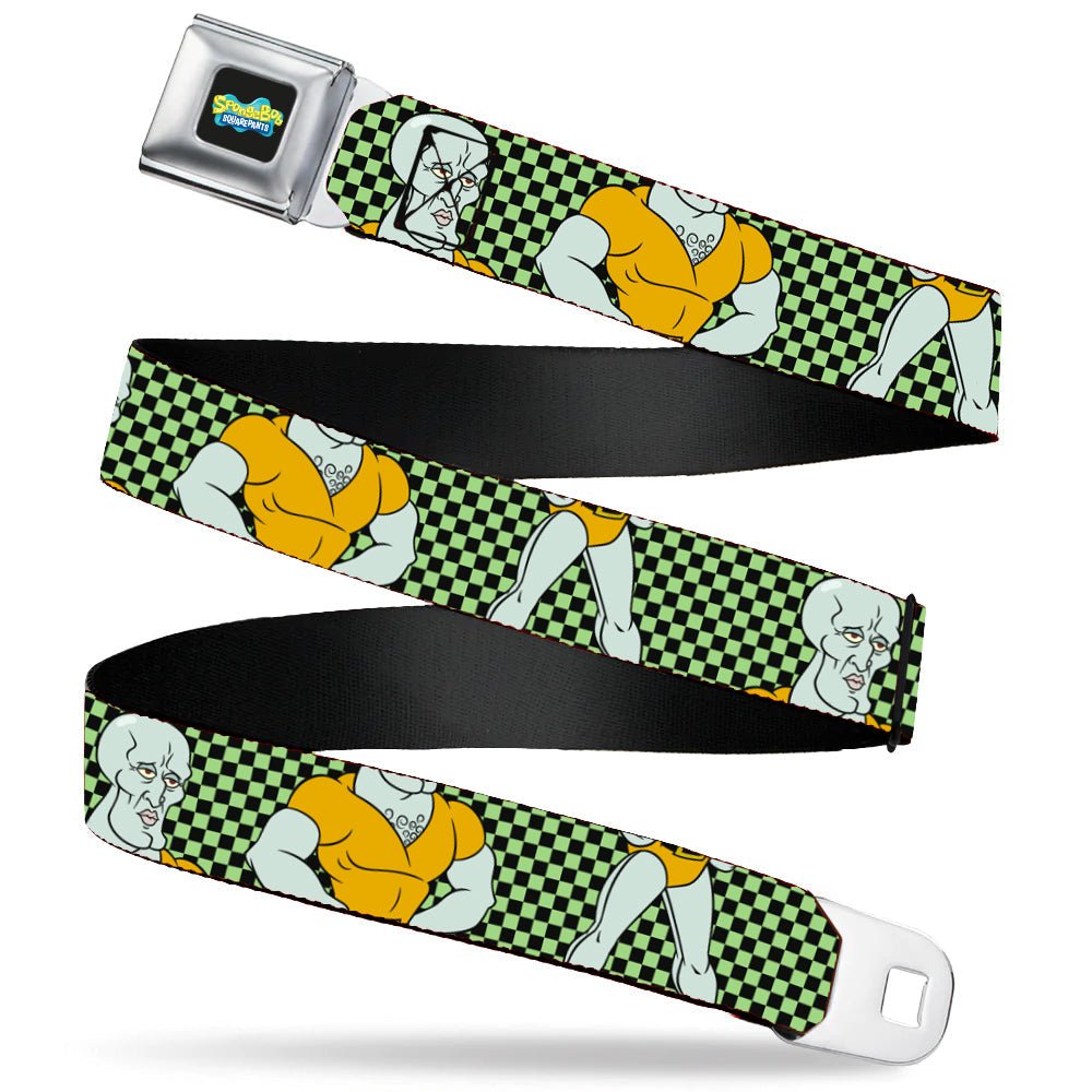 SpongeBob SquarePants Seatbelt Belt Handsome Squidward Pose Checker Full Color Black Green - Paramount Shop
