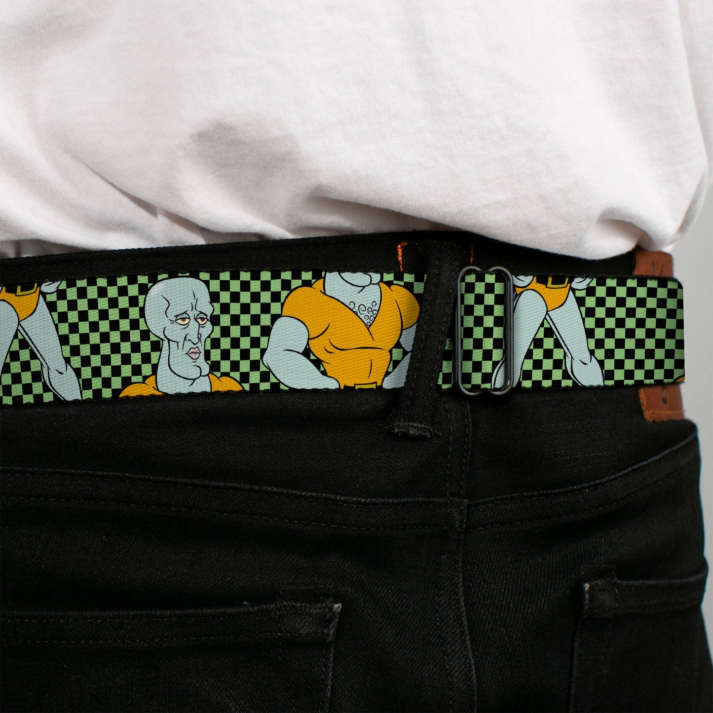 SpongeBob SquarePants Seatbelt Belt Handsome Squidward Pose Checker Full Color Black Green - Paramount Shop