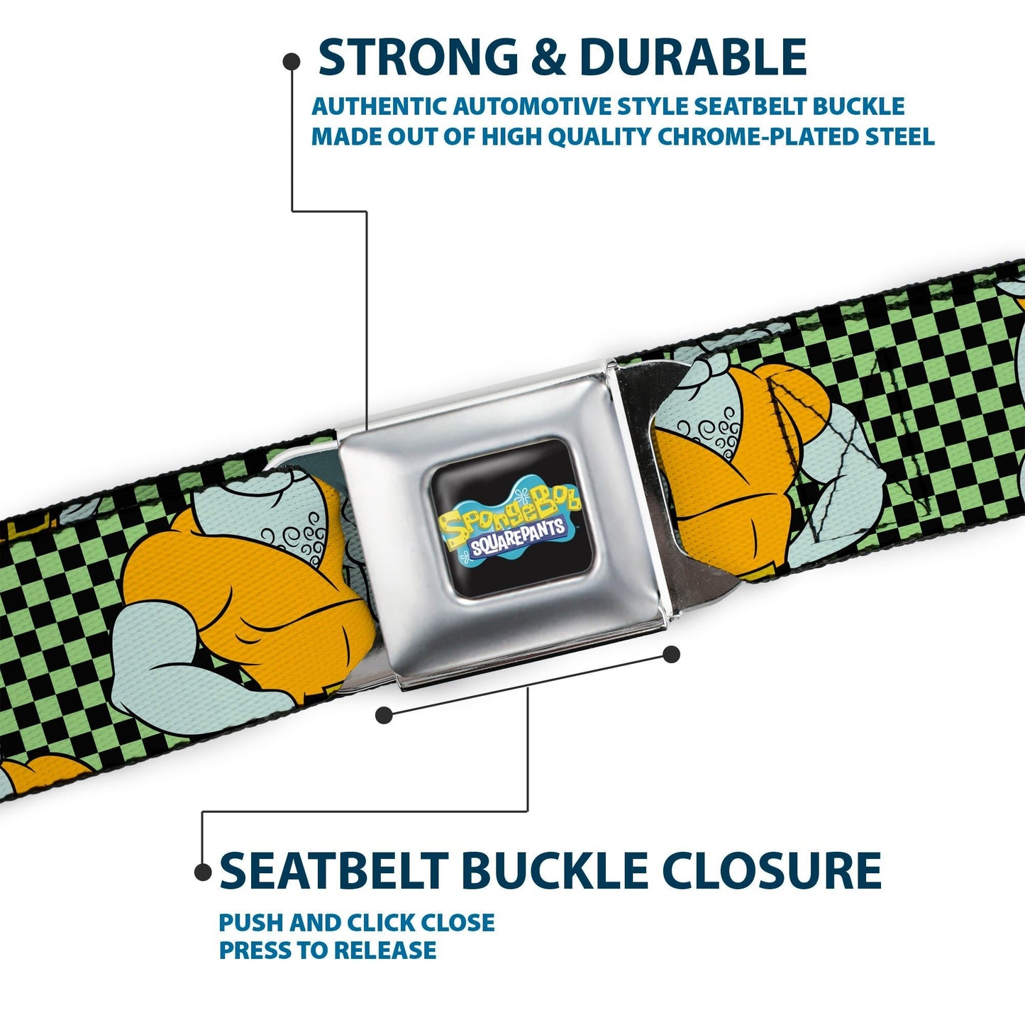 SpongeBob SquarePants Seatbelt Belt Handsome Squidward Pose Checker Full Color Black Green - Paramount Shop