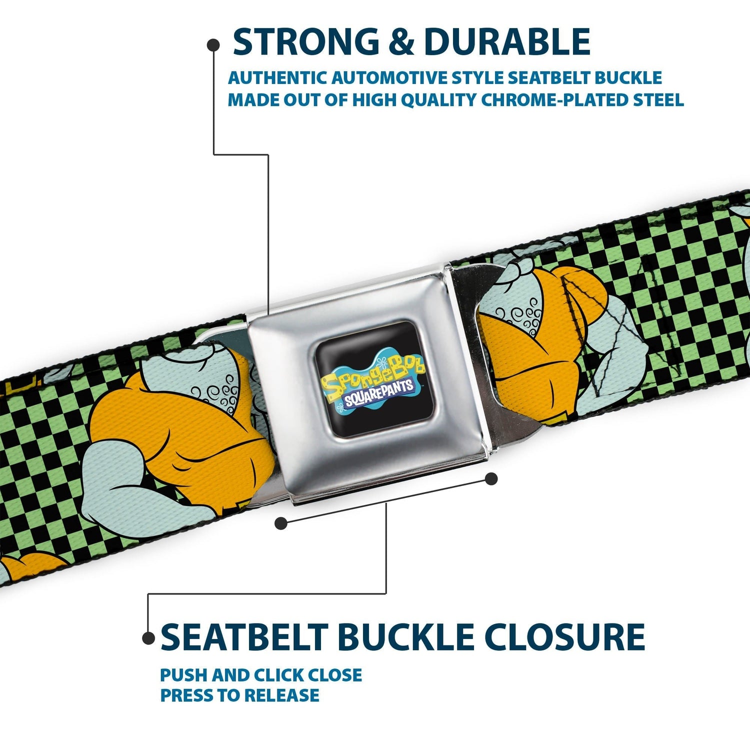 SpongeBob SquarePants Seatbelt Belt Handsome Squidward Pose Checker Full Color Black Green - Paramount Shop