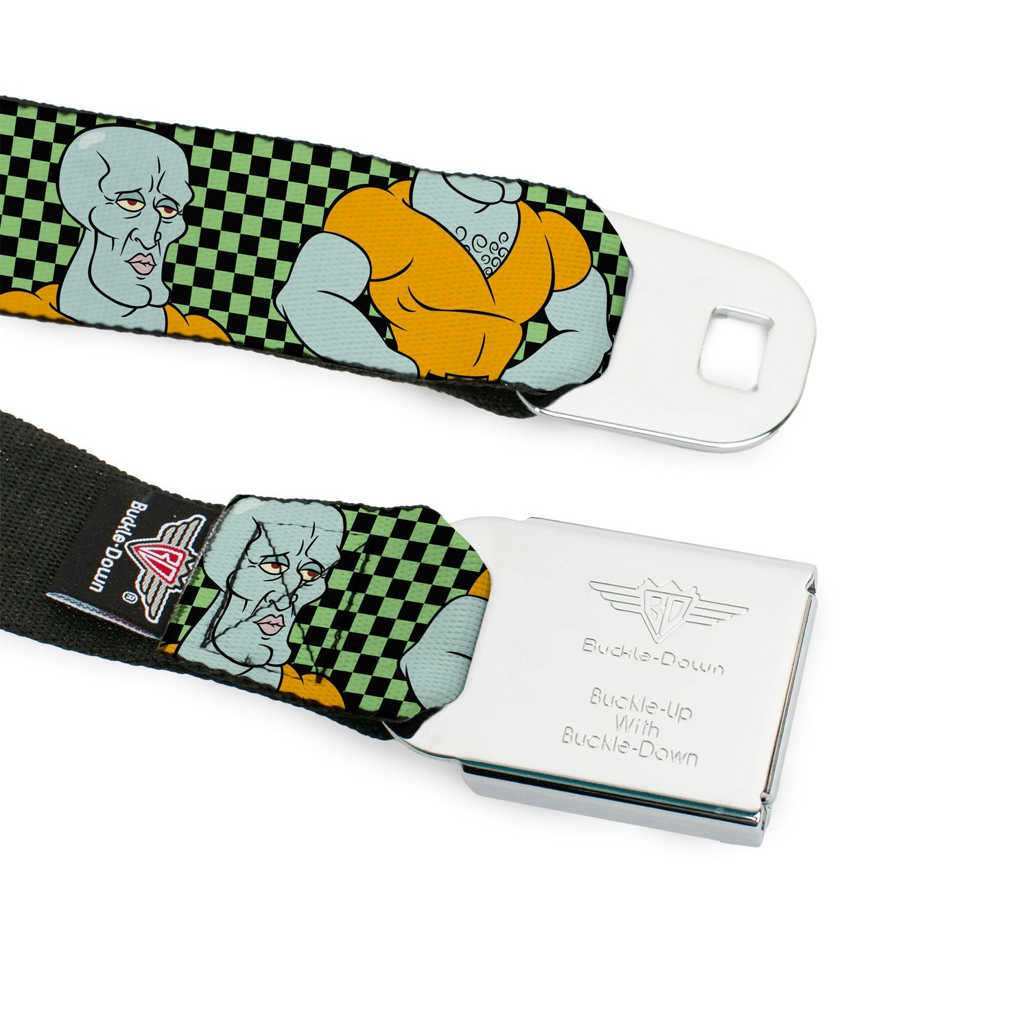 SpongeBob SquarePants Seatbelt Belt Handsome Squidward Pose Checker Full Color Black Green - Paramount Shop
