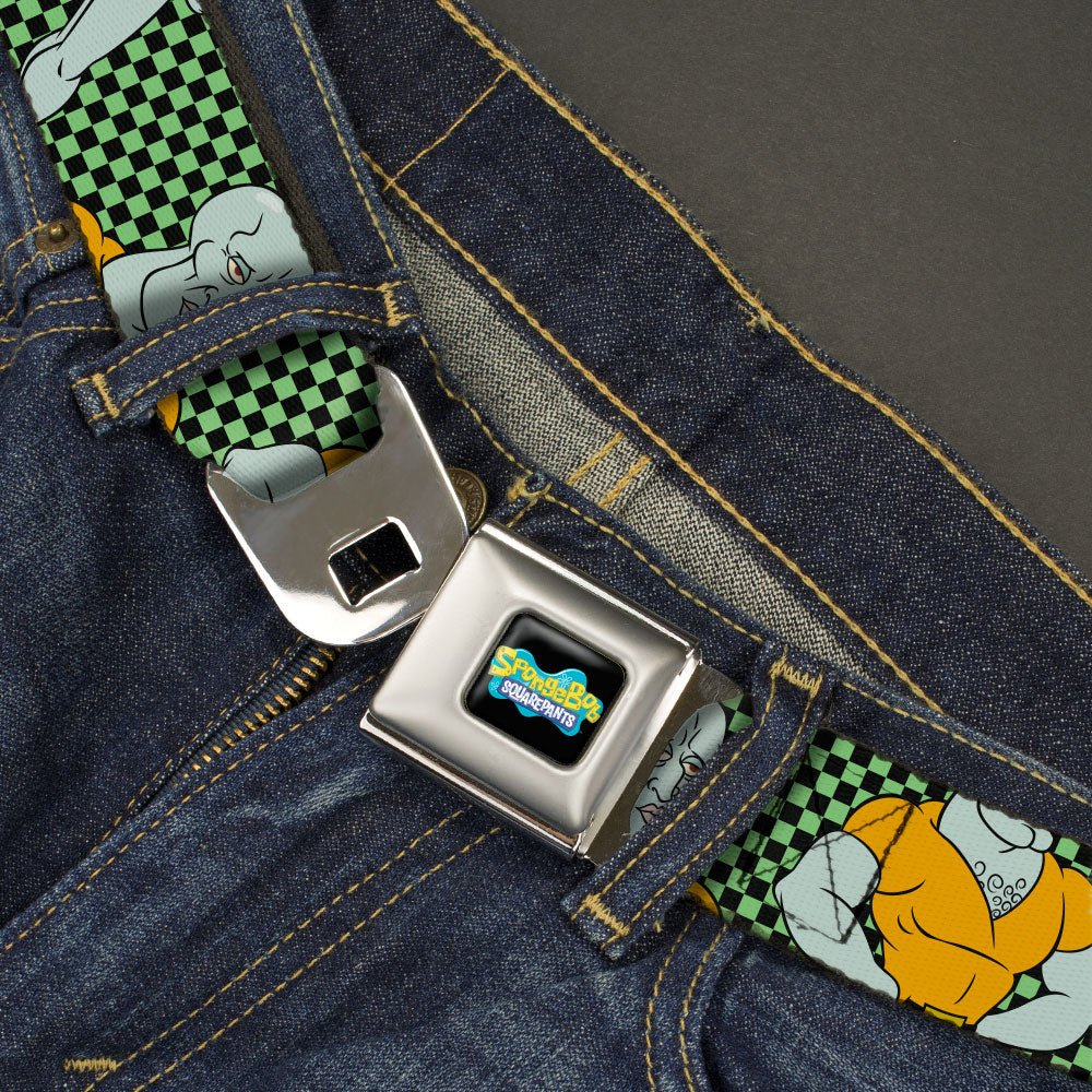 SpongeBob SquarePants Seatbelt Belt Handsome Squidward Pose Checker Full Color Black Green - Paramount Shop
