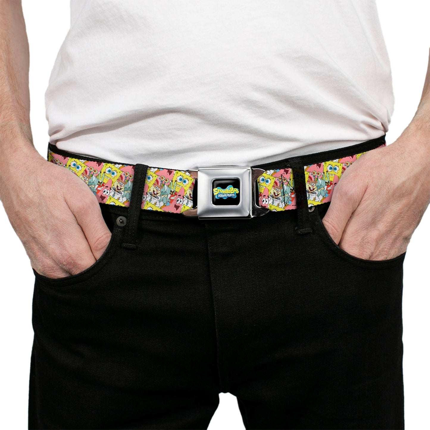 SpongeBob SquarePants Seatbelt Belt Logo 5 - Characters Stacked Webbing Full Color - Paramount Shop