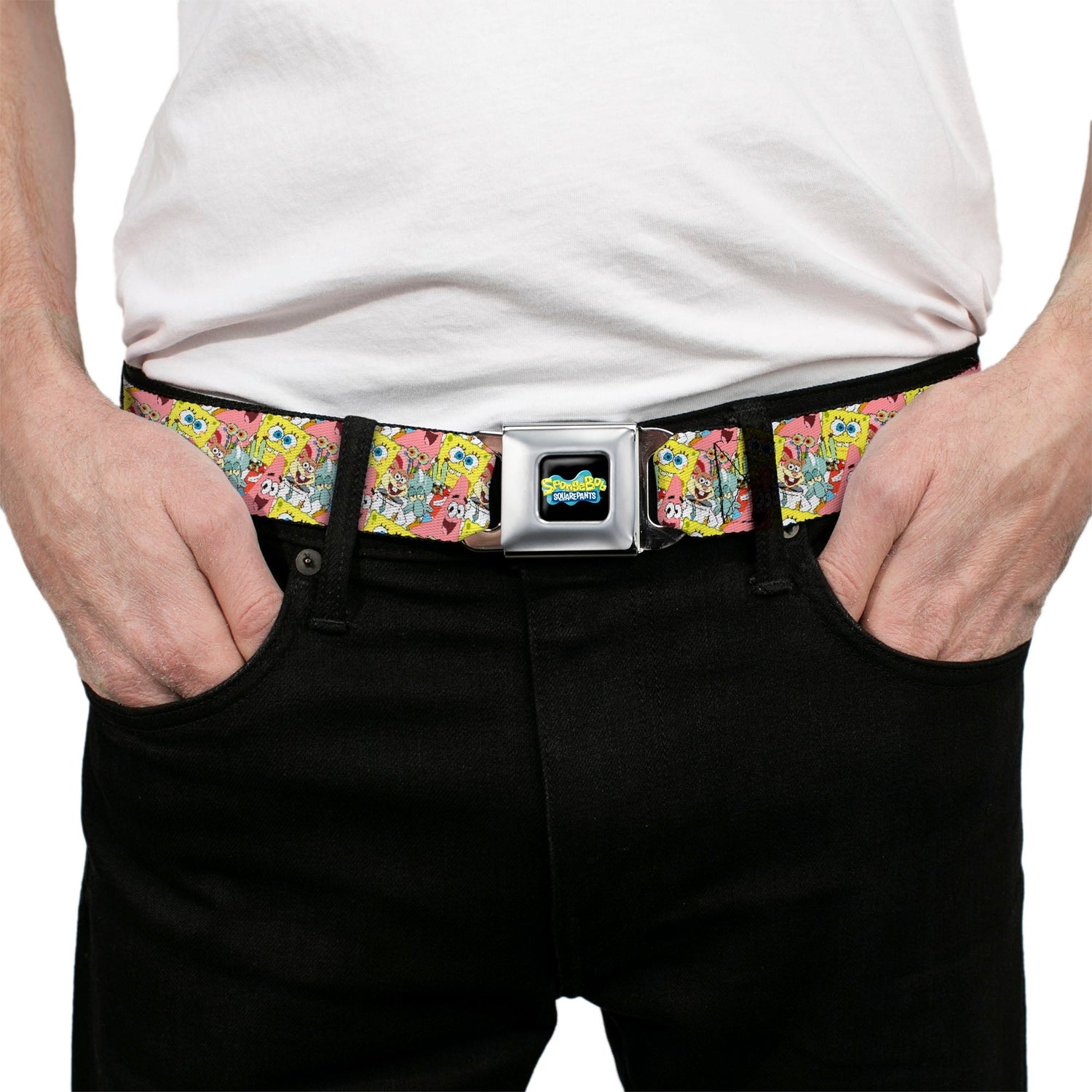 SpongeBob SquarePants Seatbelt Belt Logo 5 - Characters Stacked Webbing Full Color - Paramount Shop