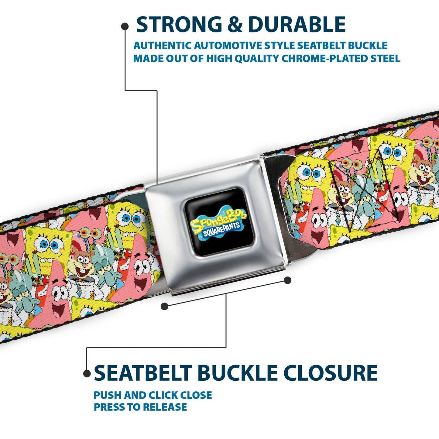SpongeBob SquarePants Seatbelt Belt Logo 5 - Characters Stacked Webbing Full Color - Paramount Shop