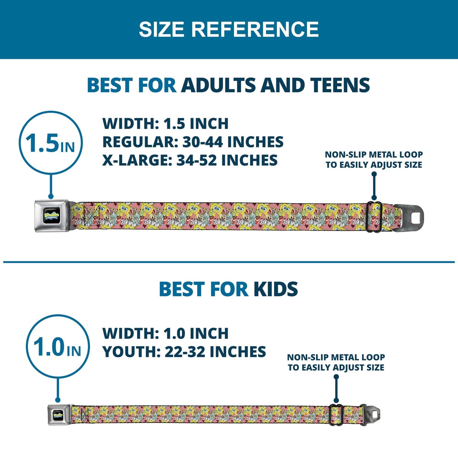 SpongeBob SquarePants Seatbelt Belt Logo 5 - Characters Stacked Webbing Full Color - Paramount Shop