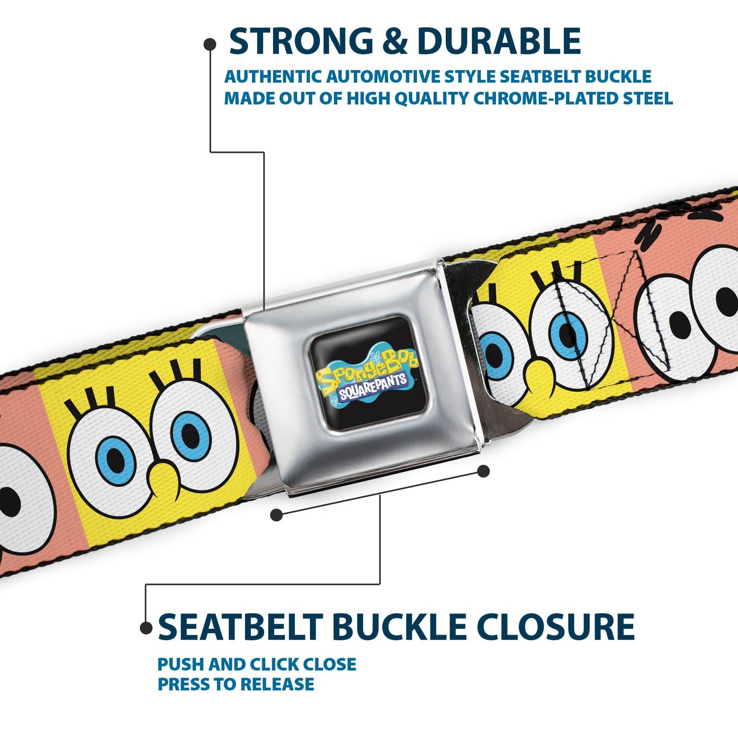 SpongeBob SquarePants Seatbelt Belt Logo & Eye Blocks Black / Blue - Paramount Shop