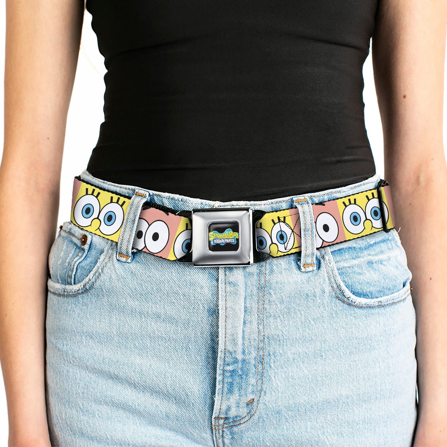 SpongeBob SquarePants Seatbelt Belt Logo & Eye Blocks Black / Blue - Paramount Shop
