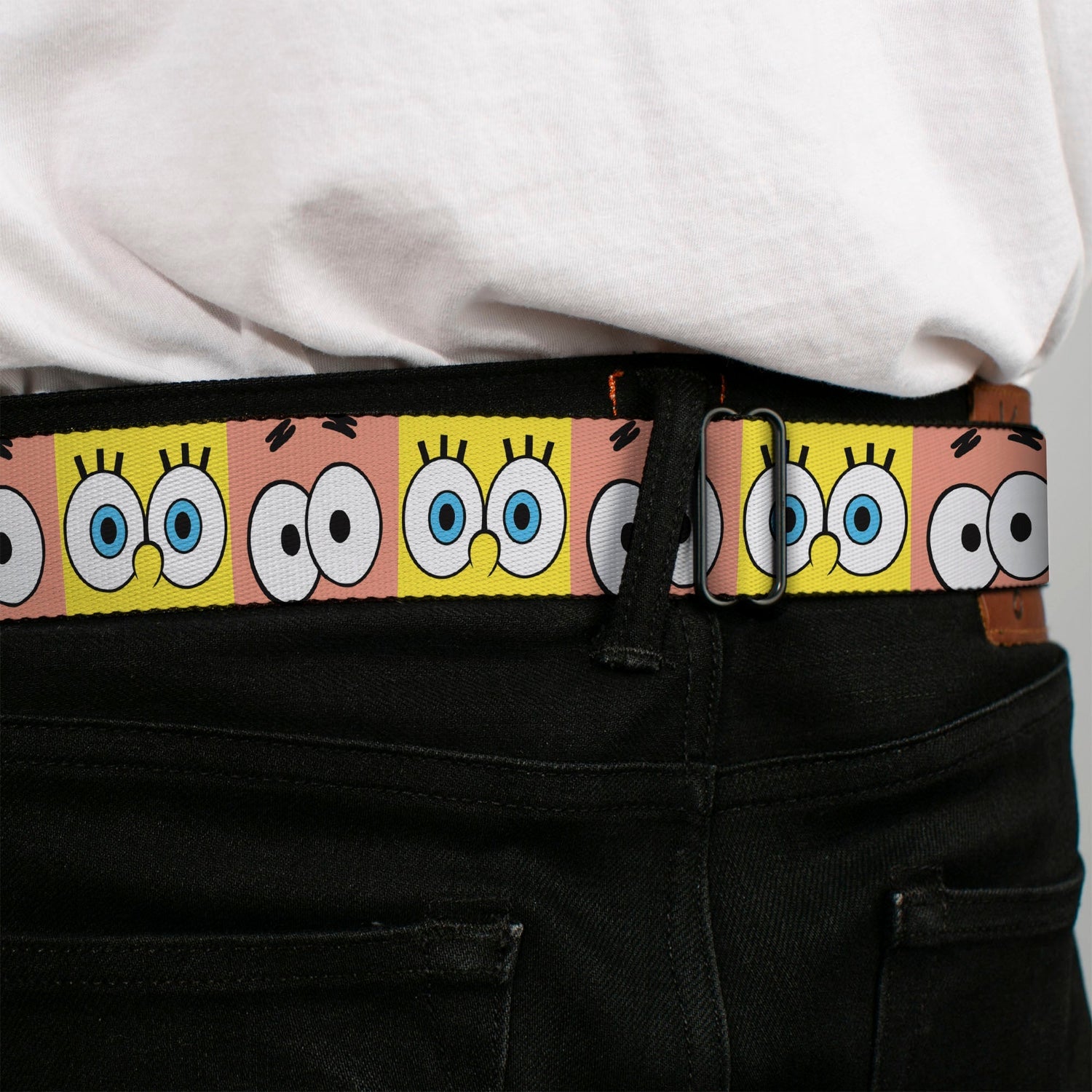 SpongeBob SquarePants Seatbelt Belt Logo & Eye Blocks Black / Blue - Paramount Shop