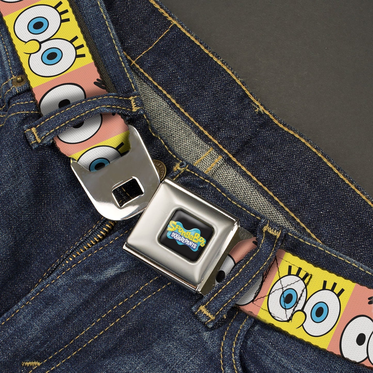SpongeBob SquarePants Seatbelt Belt Logo & Eye Blocks Black / Blue - Paramount Shop