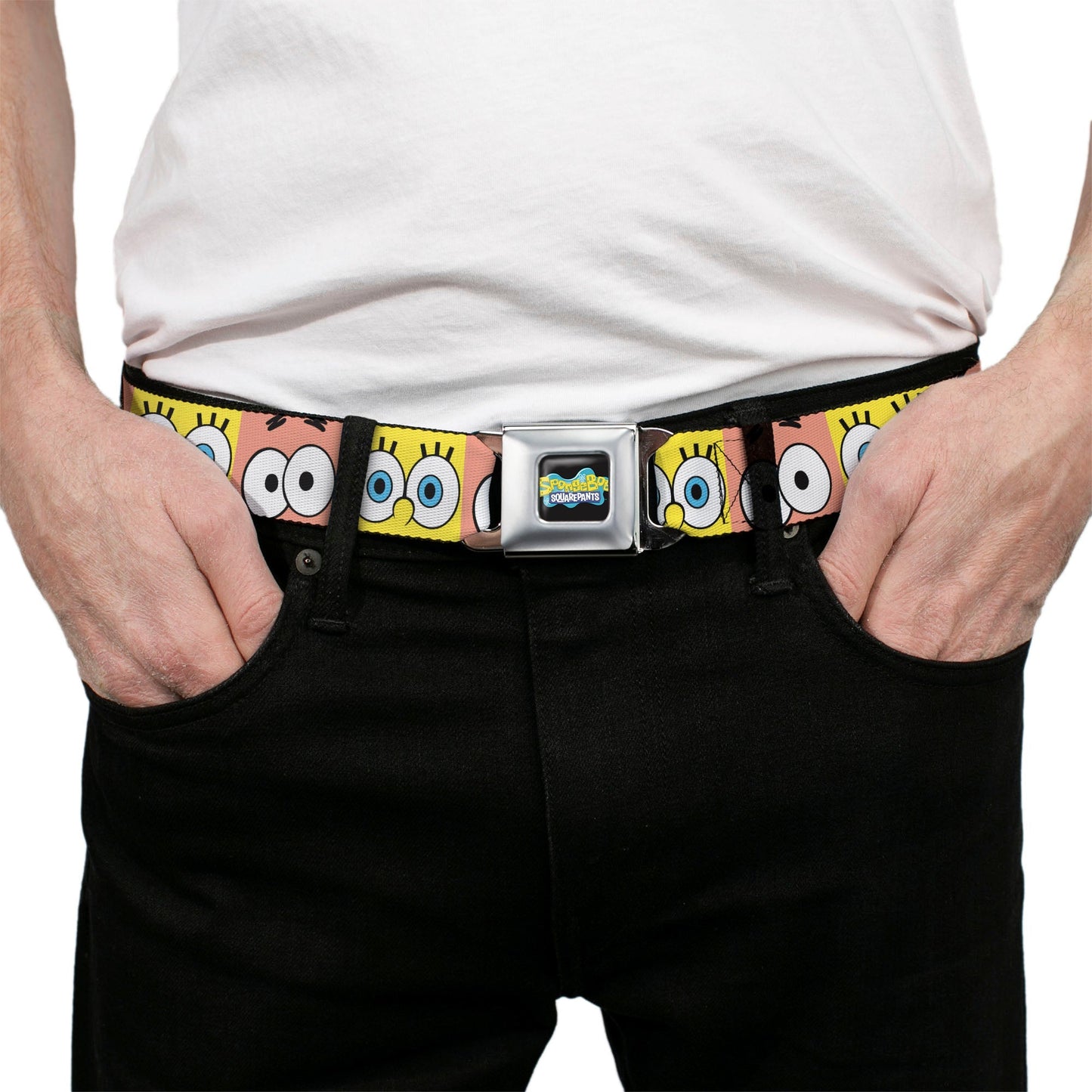 SpongeBob SquarePants Seatbelt Belt Logo & Eye Blocks Black / Blue - Paramount Shop
