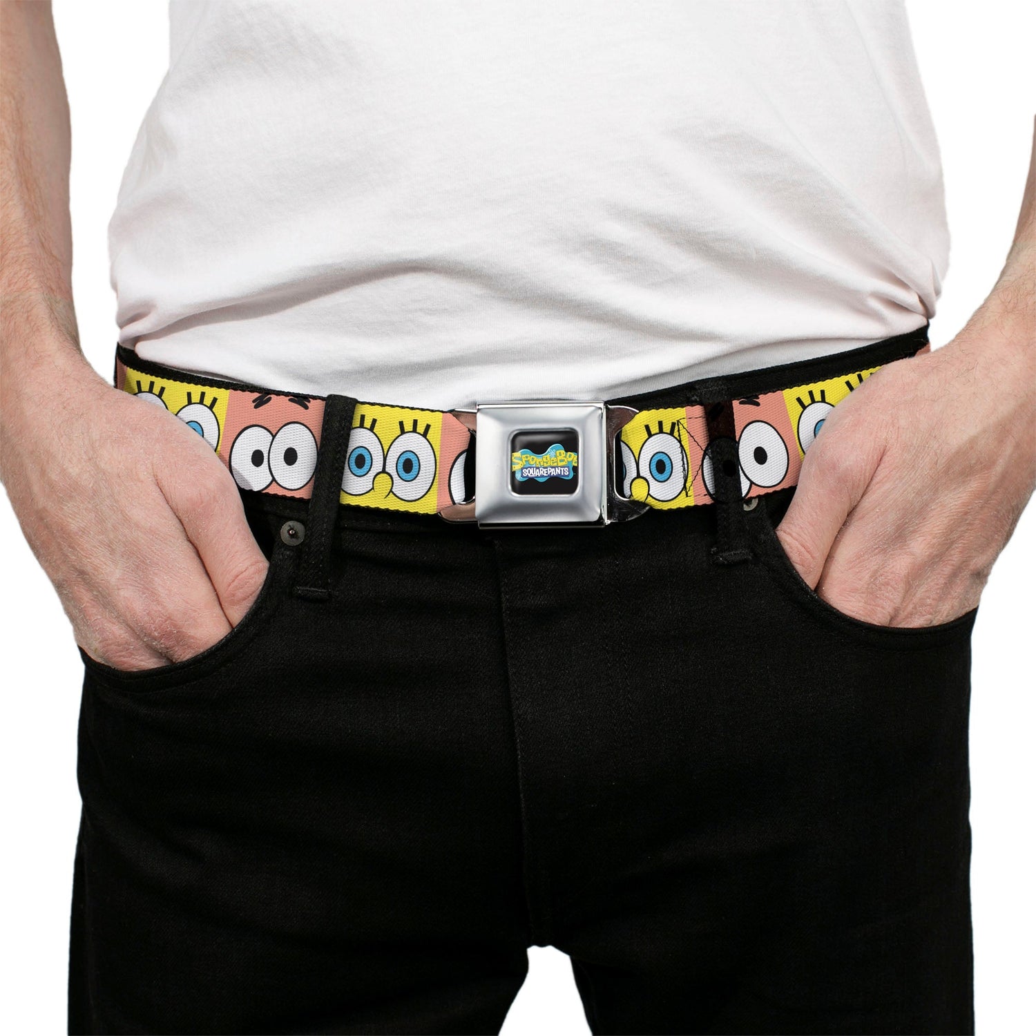 SpongeBob SquarePants Seatbelt Belt Logo & Eye Blocks Black / Blue - Paramount Shop