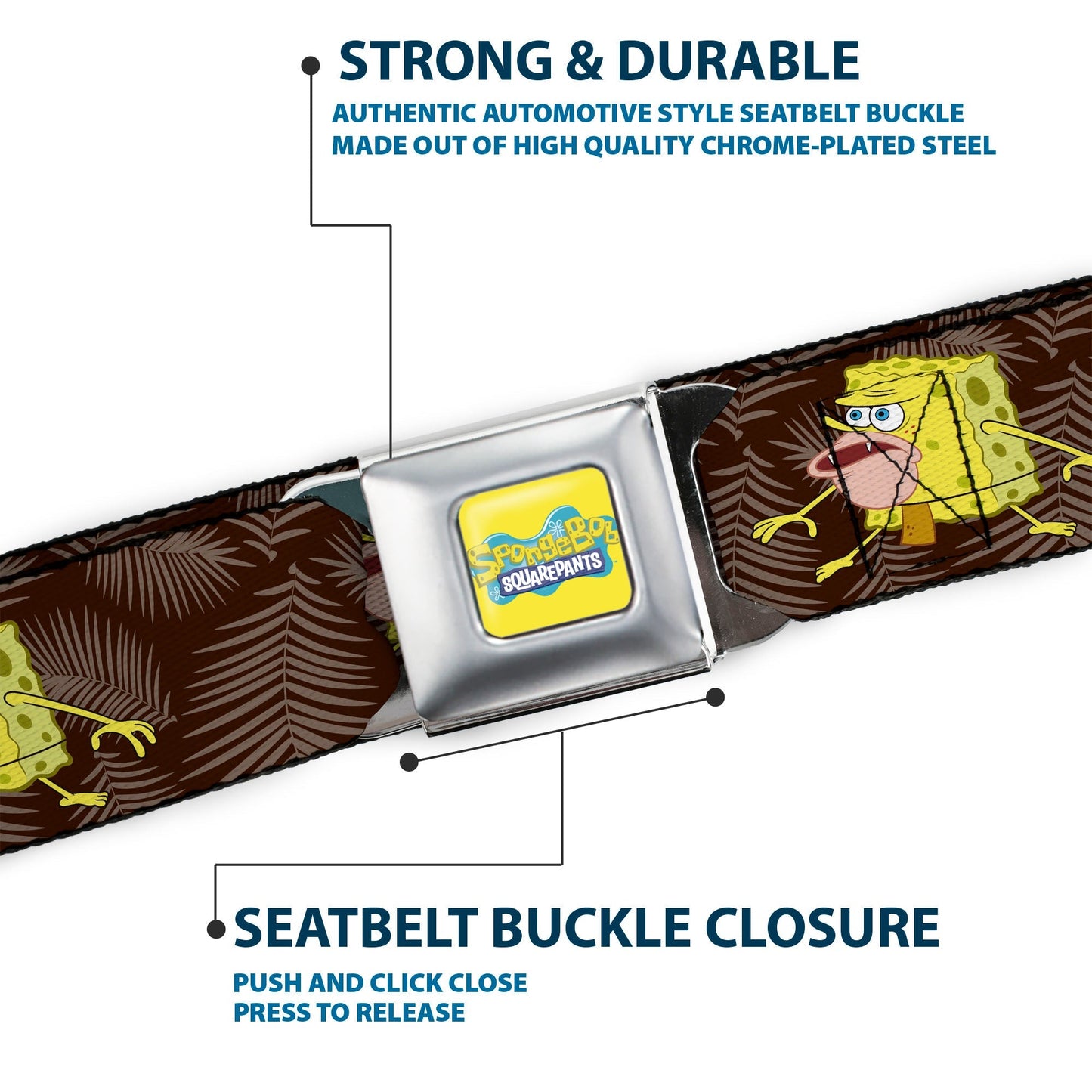 SpongeBob SquarePants Seatbelt Belt Logo Full Color Primitive Pose Black Gray Webbing - Paramount Shop