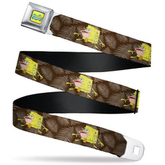 SpongeBob SquarePants Seatbelt Belt Logo Full Color Primitive Pose Black Gray Webbing - Adult Reg (30"-44")